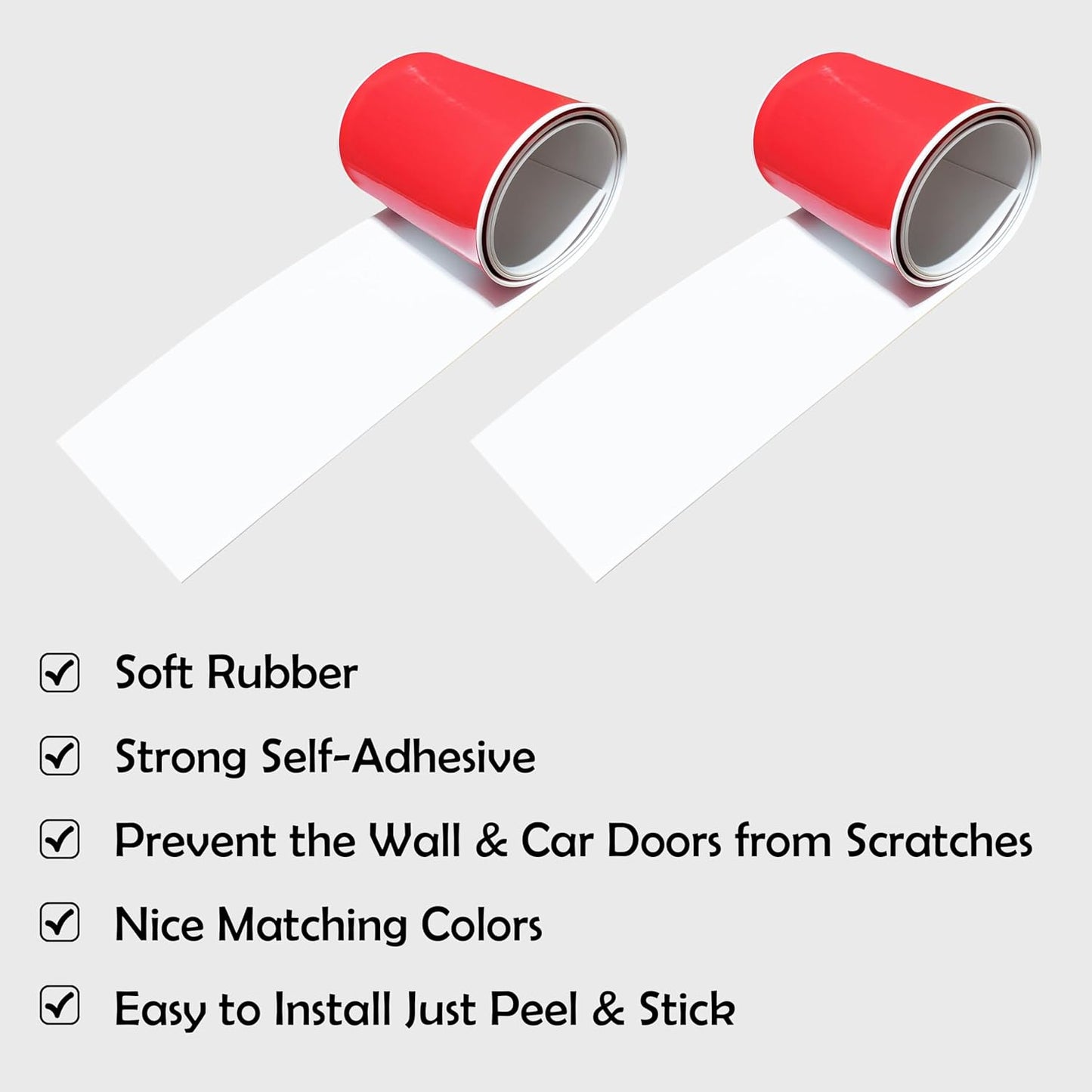 Rubber Bond Garage Wall Protectors - 6x48 Inches Strong Self-Adhesive Rubber Bumper Protectors for Garage Walls - Anti-Scratch and Waterproof Garage Wall Protector for Car Doors (White, 2 Pack)