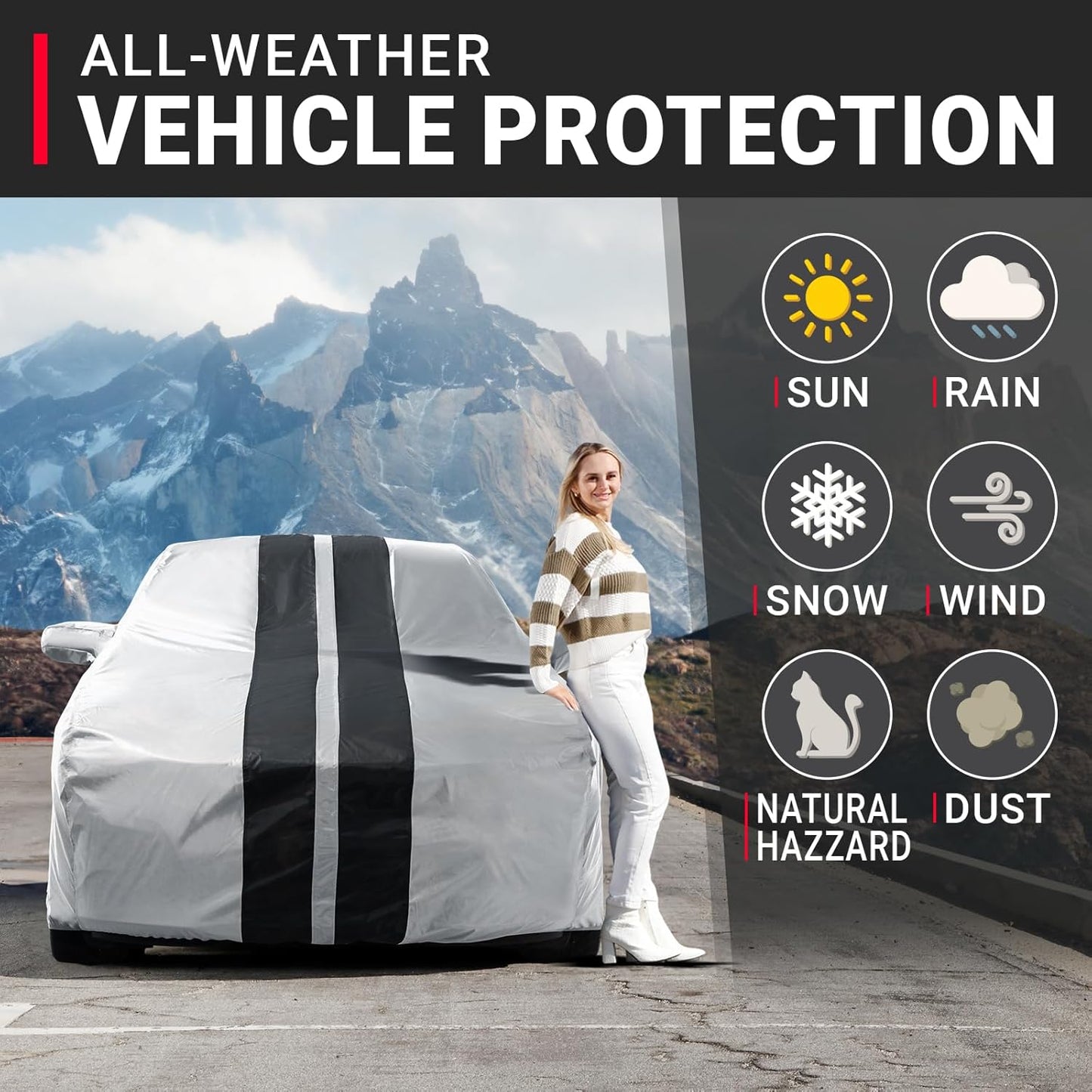 iCarCover Custom Car Cover for Buick Riviera (1986-1988) Waterproof All-Weather Rain Snow UV Sun Protector Full Exterior Indoor Outdoor Car Cover (Stripe - Gray/Black)