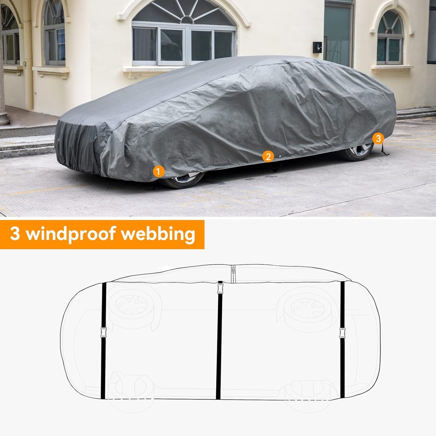 XCAR Ultra Light Waterproof Car Cover for Automobiles All Weather Protection, Windproof & Breathable, Fits Sedan Up to 200"