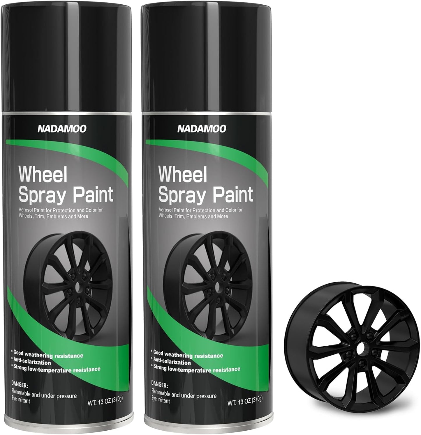 NADAMOO Aluminum Wheel Spray Paint, Car Rim Aerosol Paint for Recolor and Protection of Metal Surface, Semi-gloss Black, 2 Cans, 13 Oz Per Can