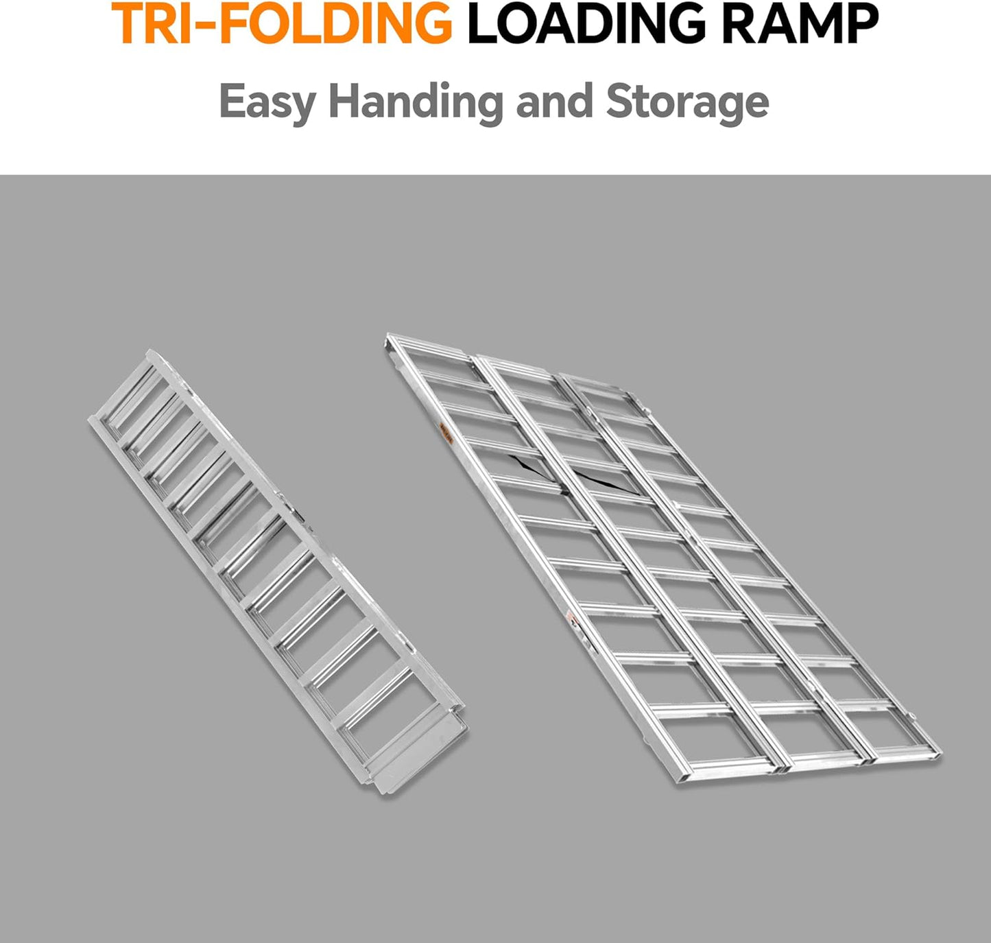 Rockland Tri-Fold Aluminum Loading Ramp, 84" x 54", 1500 LBS Loading Capacity, Portable Ramp for Motorcycles, Ebikes and ATVs, with 2 Safety Straps Included