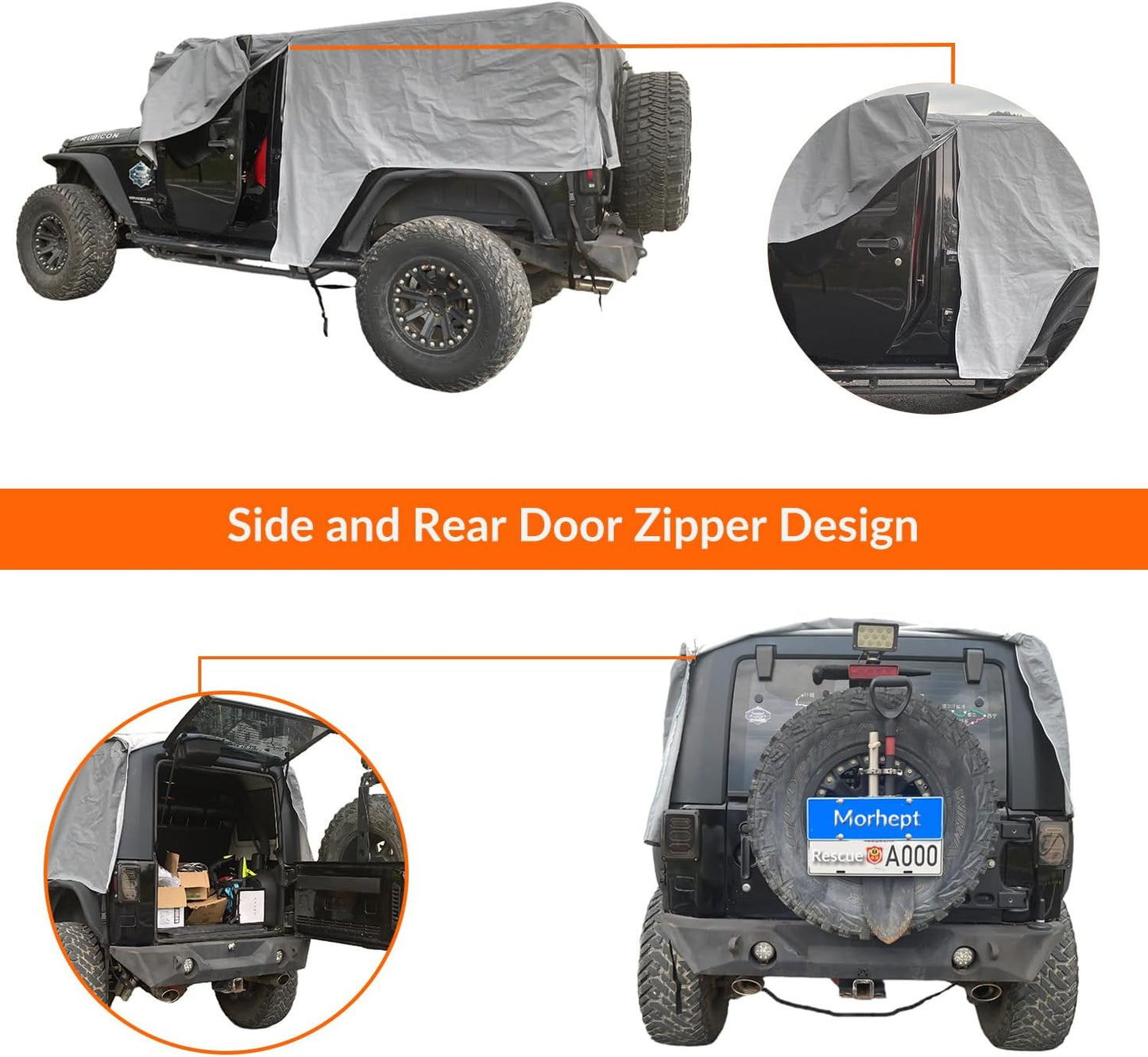 Cab Cover for Jeep Wrangler JK JL 4 Door 2007-2025, Waterproof Wrangler Rain Cover with Driver Door Zipper Soft Inner Liner All Weather Snow Rain UV Protection