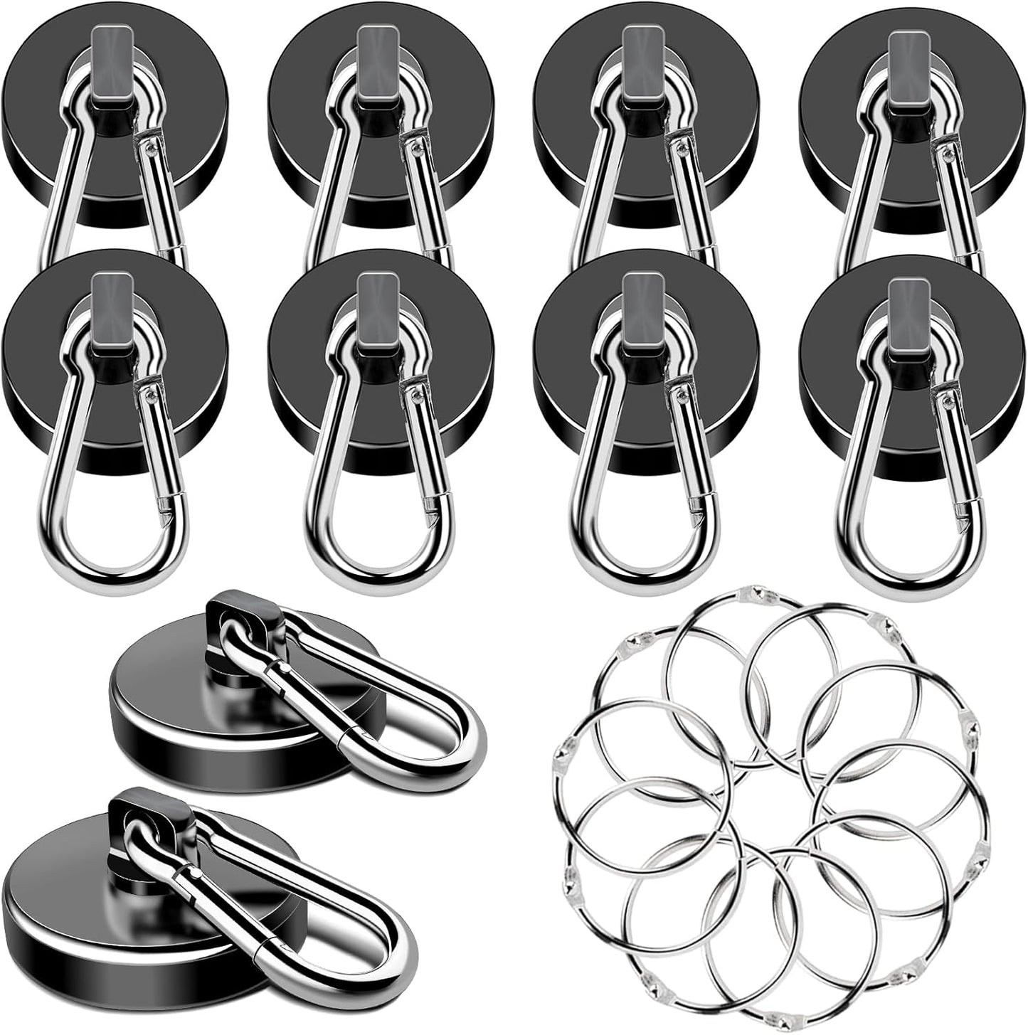 MIKEDE Magnetic Hooks Heavy Duty, 110LBS+ Strong Neodymium Magnets with Swivel Carabiner Hook, Black Magnetic Hangers Magnet Hooks for Locker, Home, Cruise Cabin, Office - 10 Pack