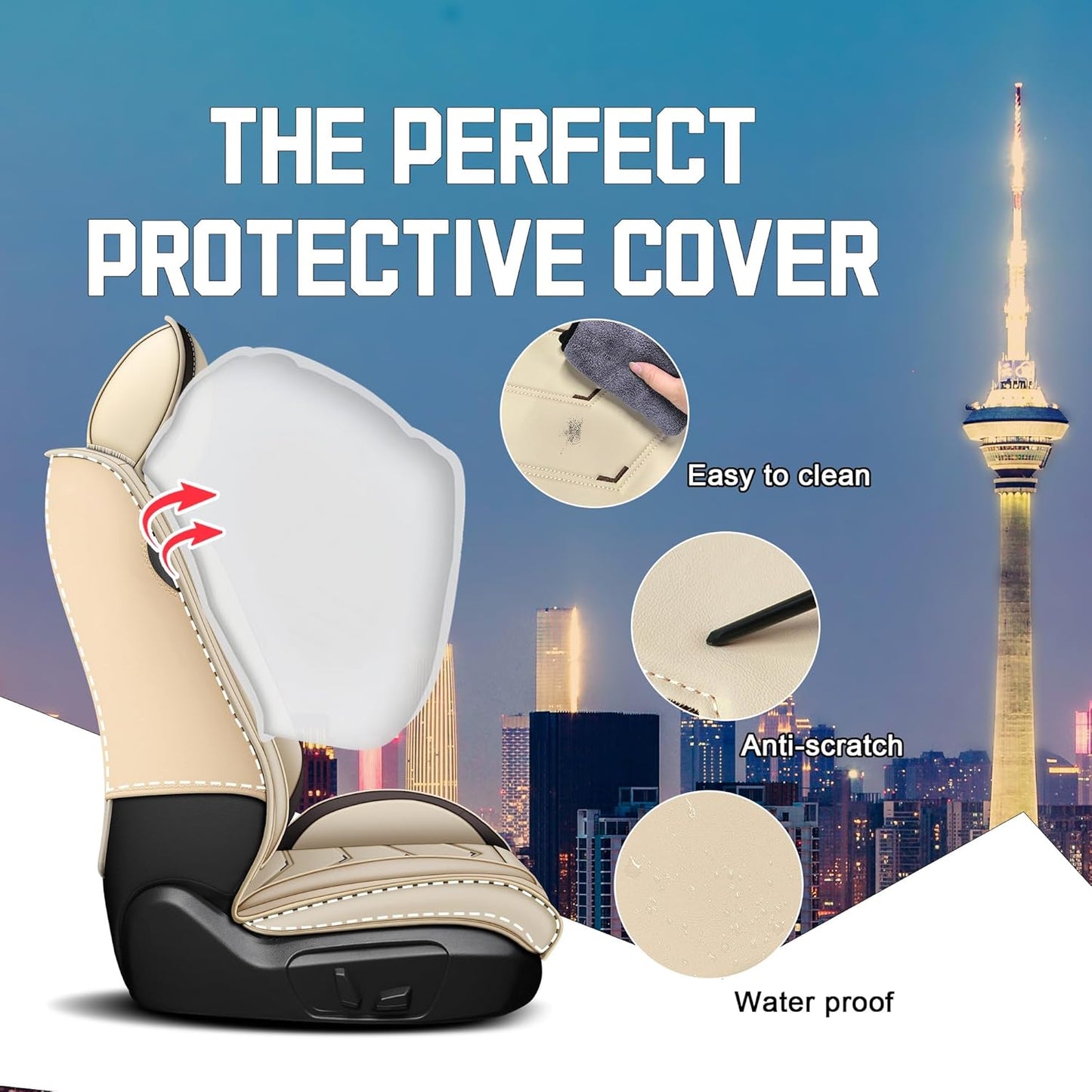 Car Seat Covers for Chrysler Pacifica 2004-2025, Stylish Sport Seat Cover, Premium Nappa Leather Car Seat Cover. Automobile Seat Covers Sets.(Luxury 2 Seats/Beige)