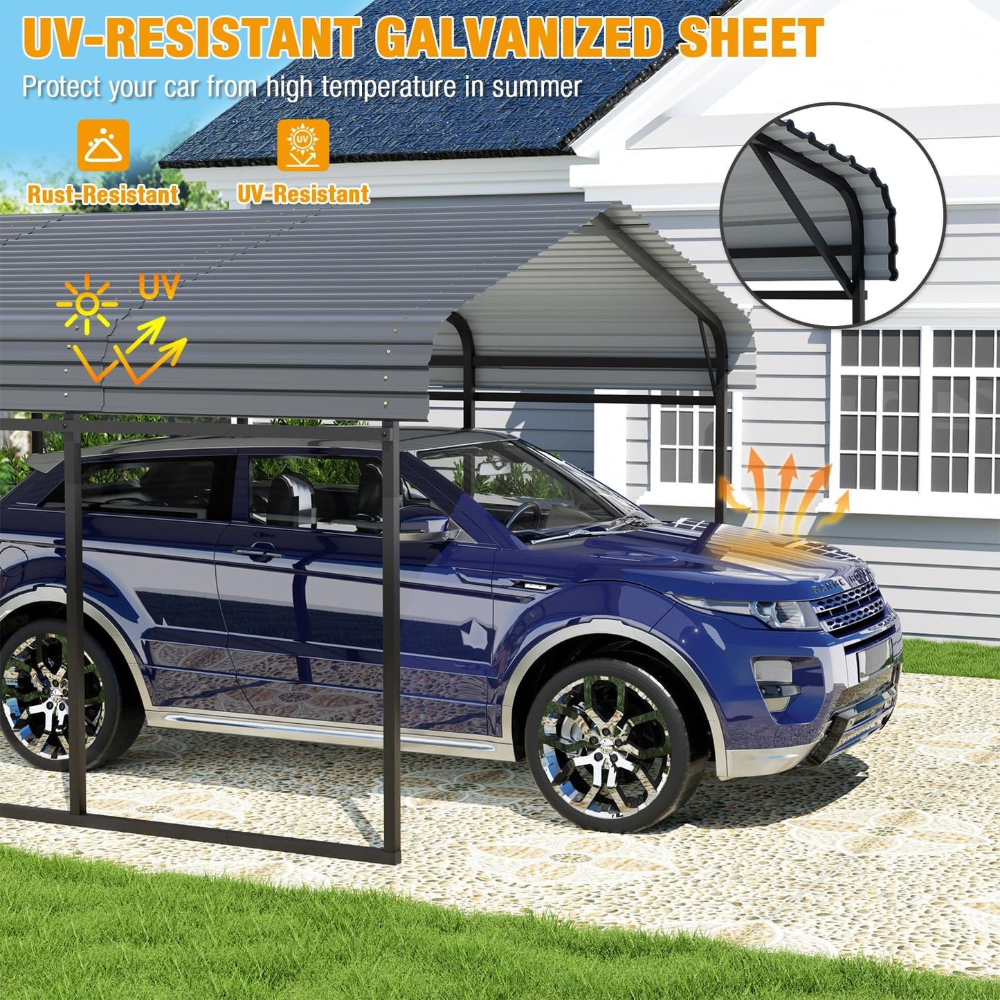 EBE 10 x 15 FT Outdoor Carport, Heavy Duty Metal Carports with Galvanized Steel Roof, Carport Canopy Garage Shelter Shade for Car, SUV, Truck, Boats and Tractors
