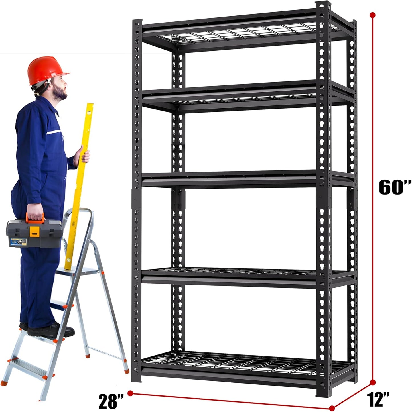5 Tire Storage Shelving Heavy Duty Garage Shelves 2000LBS Load Bearing, Full Metal Shelving Units, Durable Construction, Adjustable Shelves, Easy Assembly, 28''W x 12''D x 60''H (60*28*12)