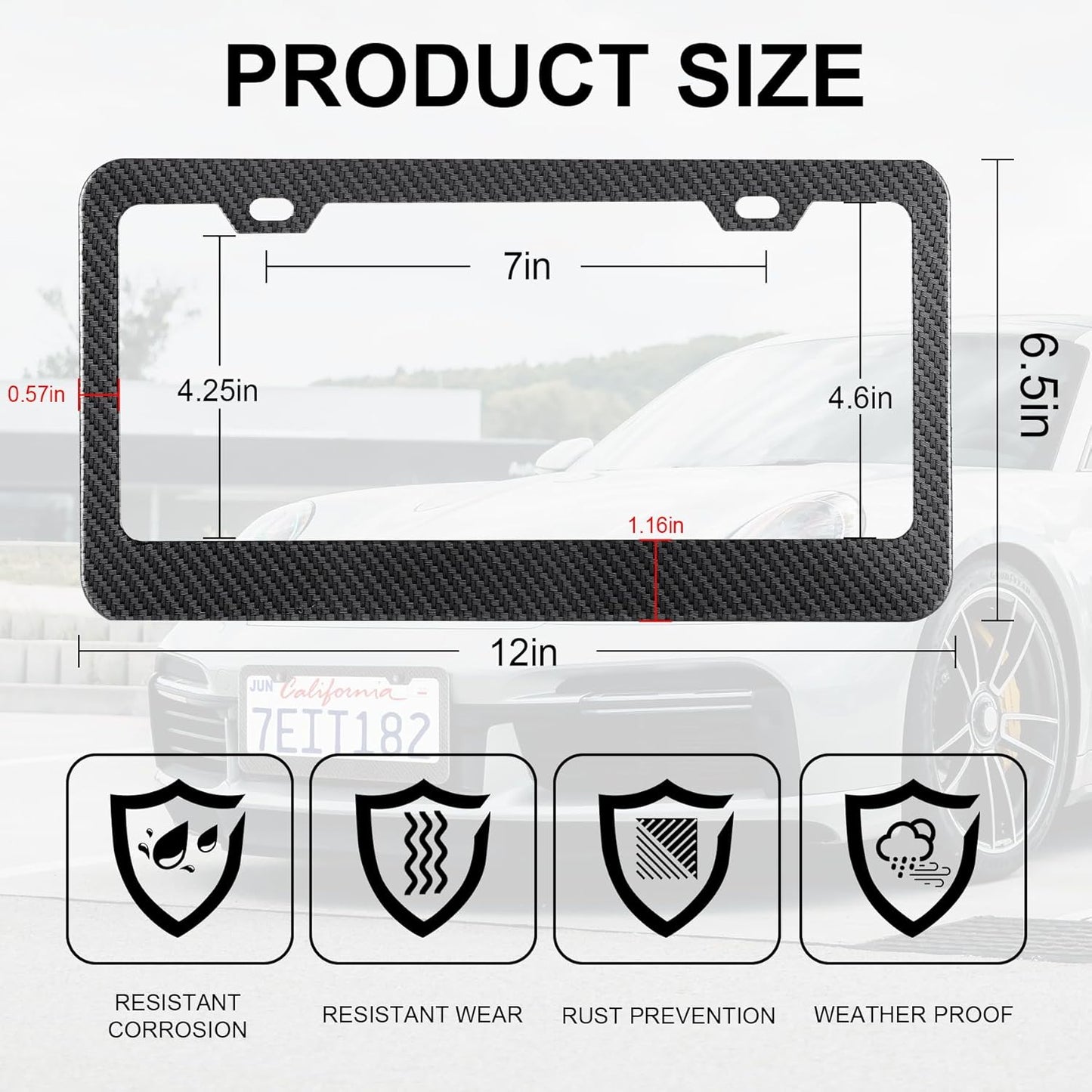 LivTee Carbon Fiber License Plate Frames, 2 Holes Stainless Steel License Plate Covers, 2PCS Car License Plate Holder, Automotive Exterior Accessories, Slim Design with Gasket Cover for US Cars