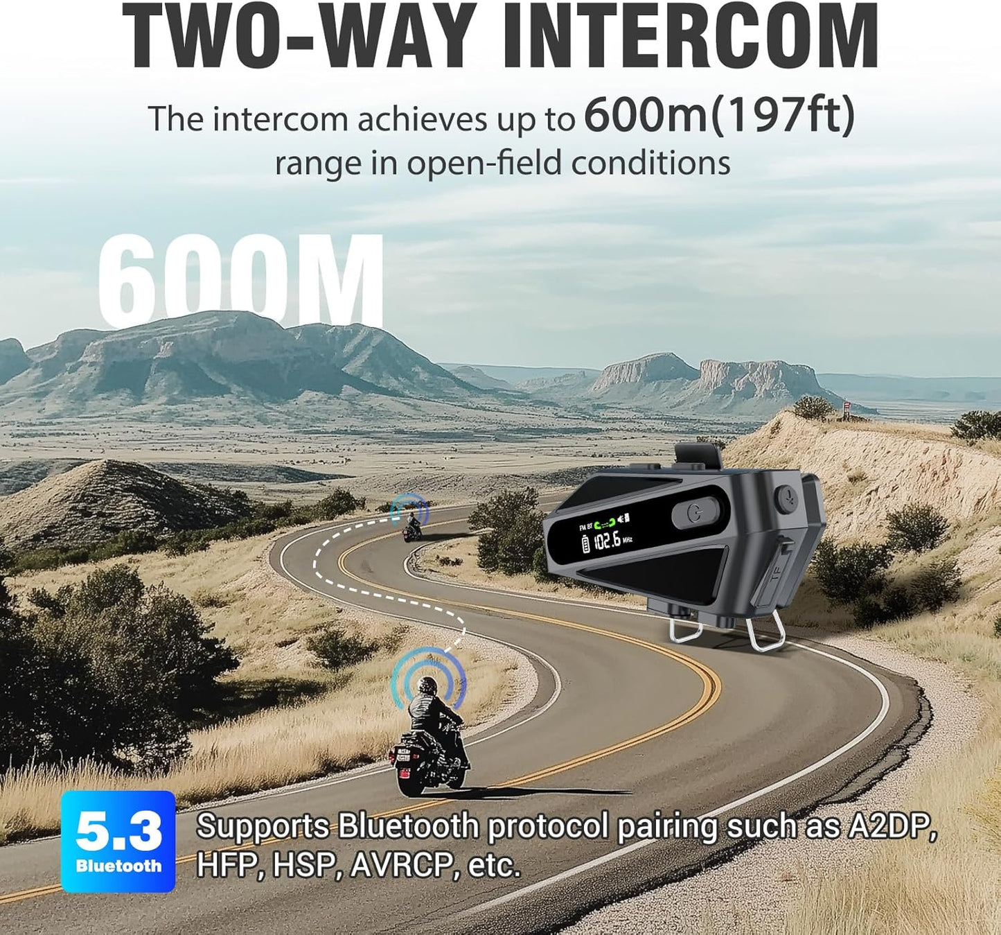 Motorcycle Helmet Bluetooth Headset, C6 Helmet Speakers with 2 Type Mics, Intercom/Hands-Free Call/Music/Waterproof/Noise Cancellation/Wake Up Siri, Suitable for Motorcycles, Skiing, and Cycling