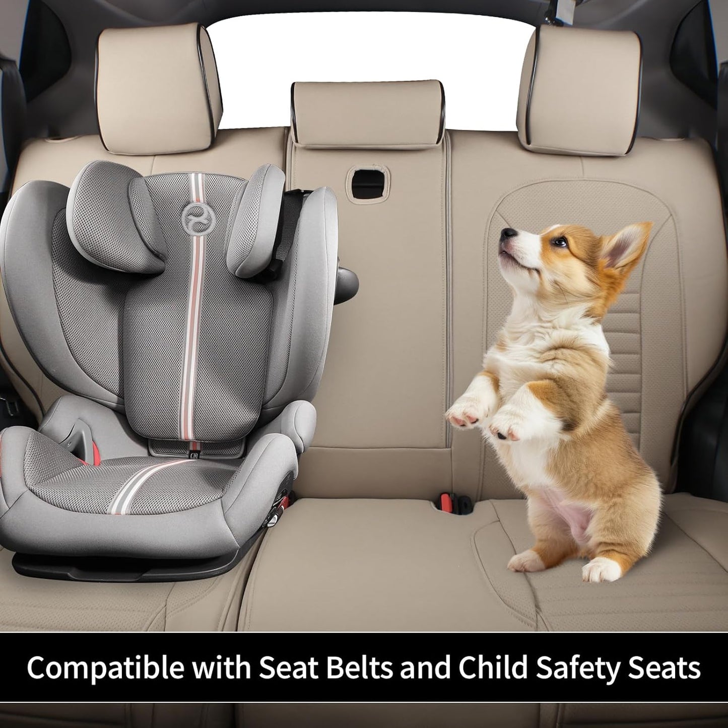 EKR Accord Seat Covers Full Set Custom for Honda Accord Base,EX-L,Touring 2014 2015 2016 2017 (Hybrid),Reat Row W/Solid Backrest & Armrest,Leather Seat Cover for Trucks,Automotive Seat Covers(Beige)