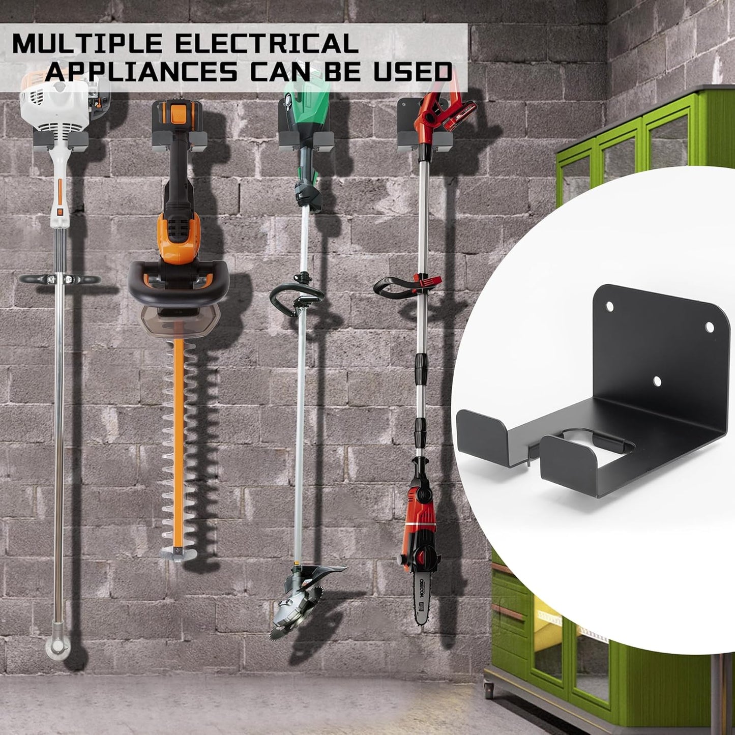 Weedeater Hanger, 3 Pack Weed Eater Hanger for Garage Wall-mounted Organizer Trimmer Rack Storage for Grass Trimmer, Hedge Trimmer, Garage Wall, Garden Tools, Black