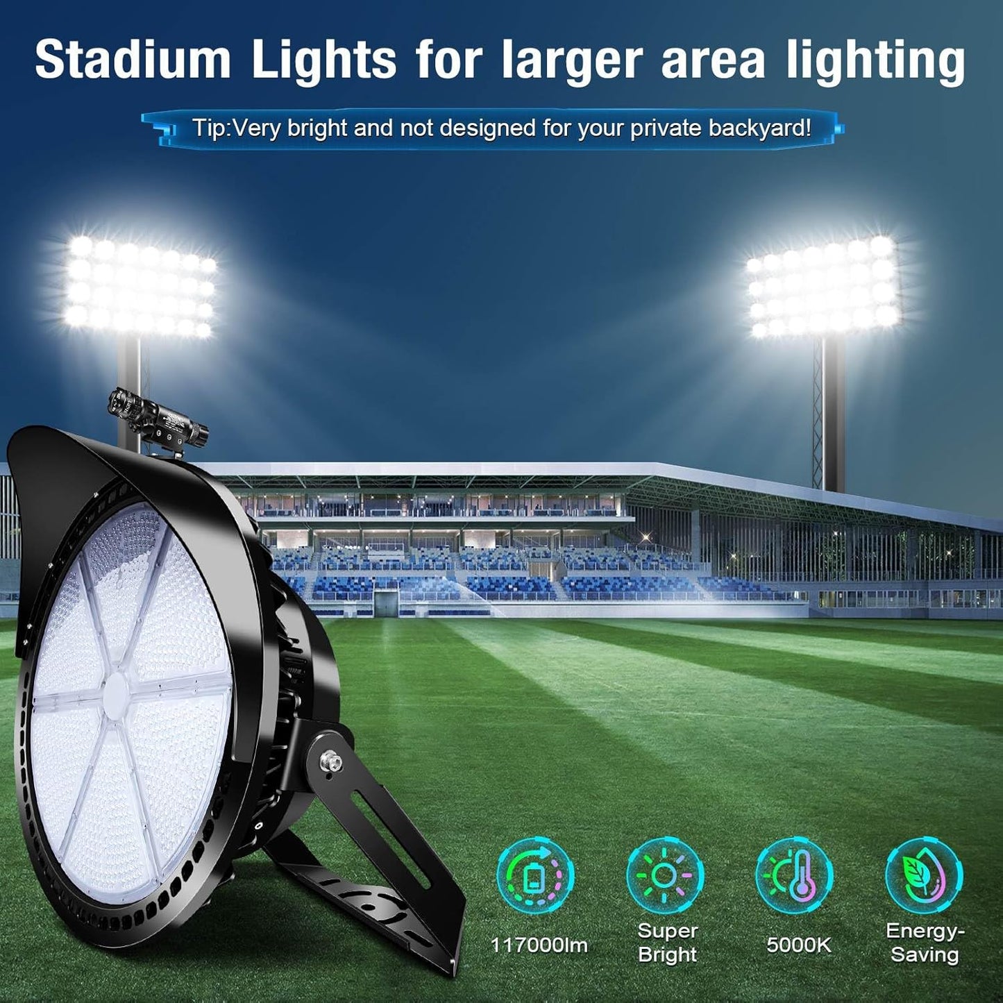 Stadium Lights Outdoor LED, 600W Heavy-Duty Sport Court Floodlight Super Bright Commercial Arena Light Daylight IP66 10KV Waterproof Round for High Mast Ideal Large Field Lighting