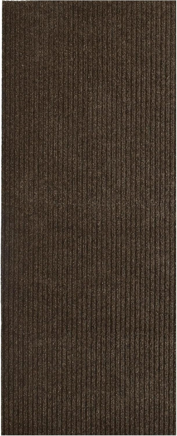 iCustomRug Spartan Weather Warrior Indoor/Outdoor Utility Ribbed Carpet Runner with Non-Slip Thermoplastic Rubber Backing, 3ft X 16ft in Brown