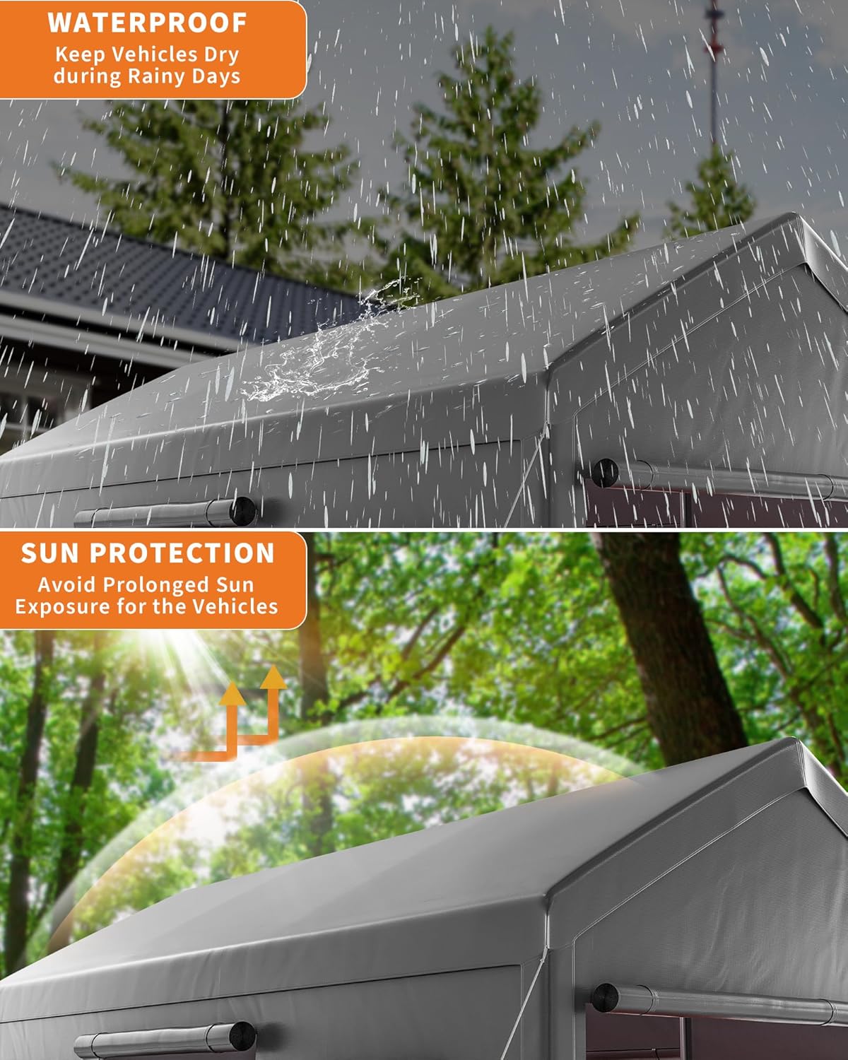 10x20 Ft. Metal Carport Garage with PE Fabric and Galvanized Steel Frame Outdoor Shelter for Cars, Trucks and Boats with 4 Doors and Mesh Windows for Ventilation - Grey