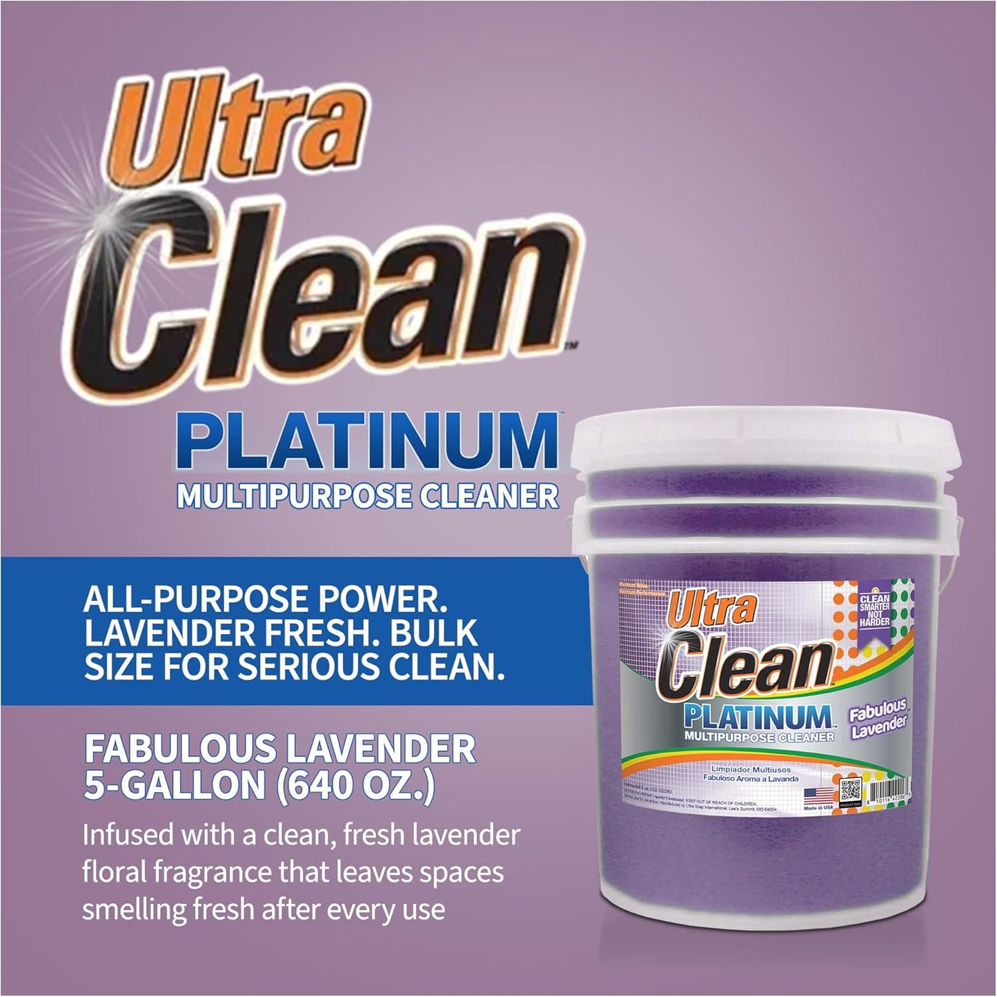 Ultra Clean Platinum Multipurpose Cleaner, Non-Abrasive and Bleach-Free, for Kitchen Counters, Bathroom Floors and Garage Spaces, Lavender, 5 Gallons