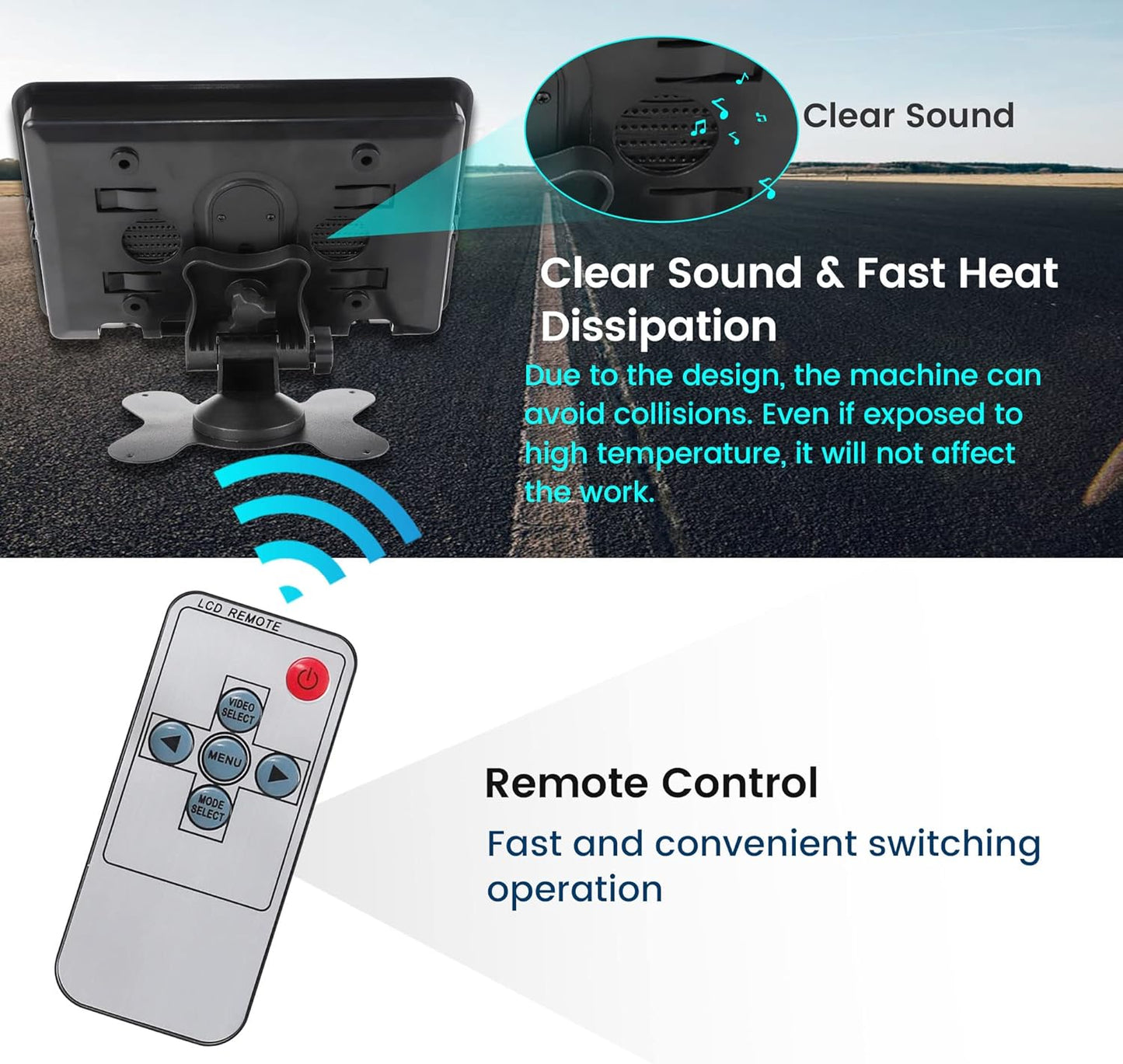 Anina 7 Inch Monitor Quad Split HD Screen 4 Channels RCA Video Inputs for Car Pickup Truck SUV Vehicle with Headrest Mounting Bracket