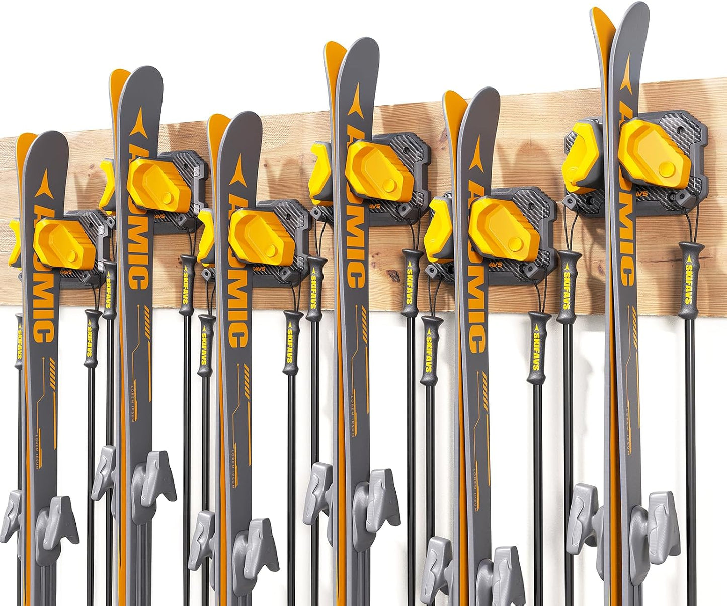 Ski & Snowboard Wall Rack for Garage - Fits Any Ski/board, Damage-Free Storage, Yellow, 6 Pack