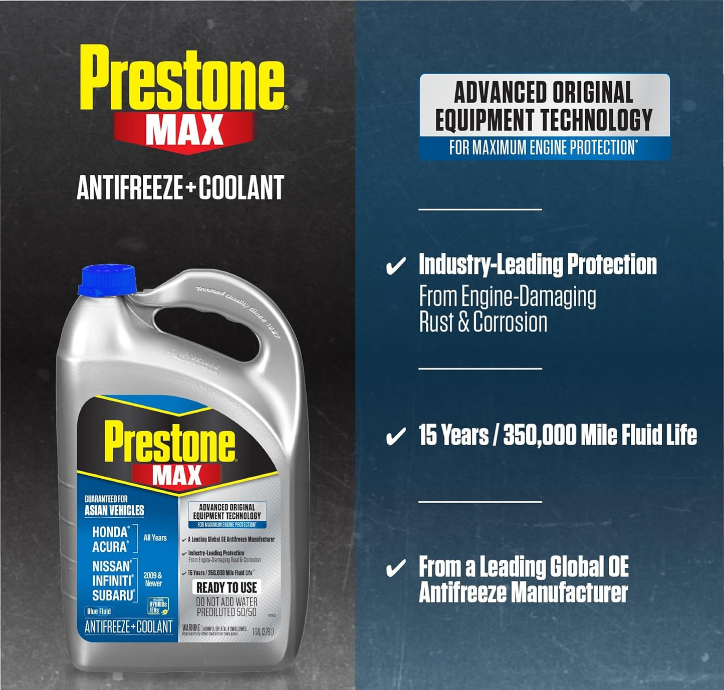 Prestone AF6310 MAX Asian Vehicles Blue Antifreeze and Coolant, 1 Gallon, Pack of 6