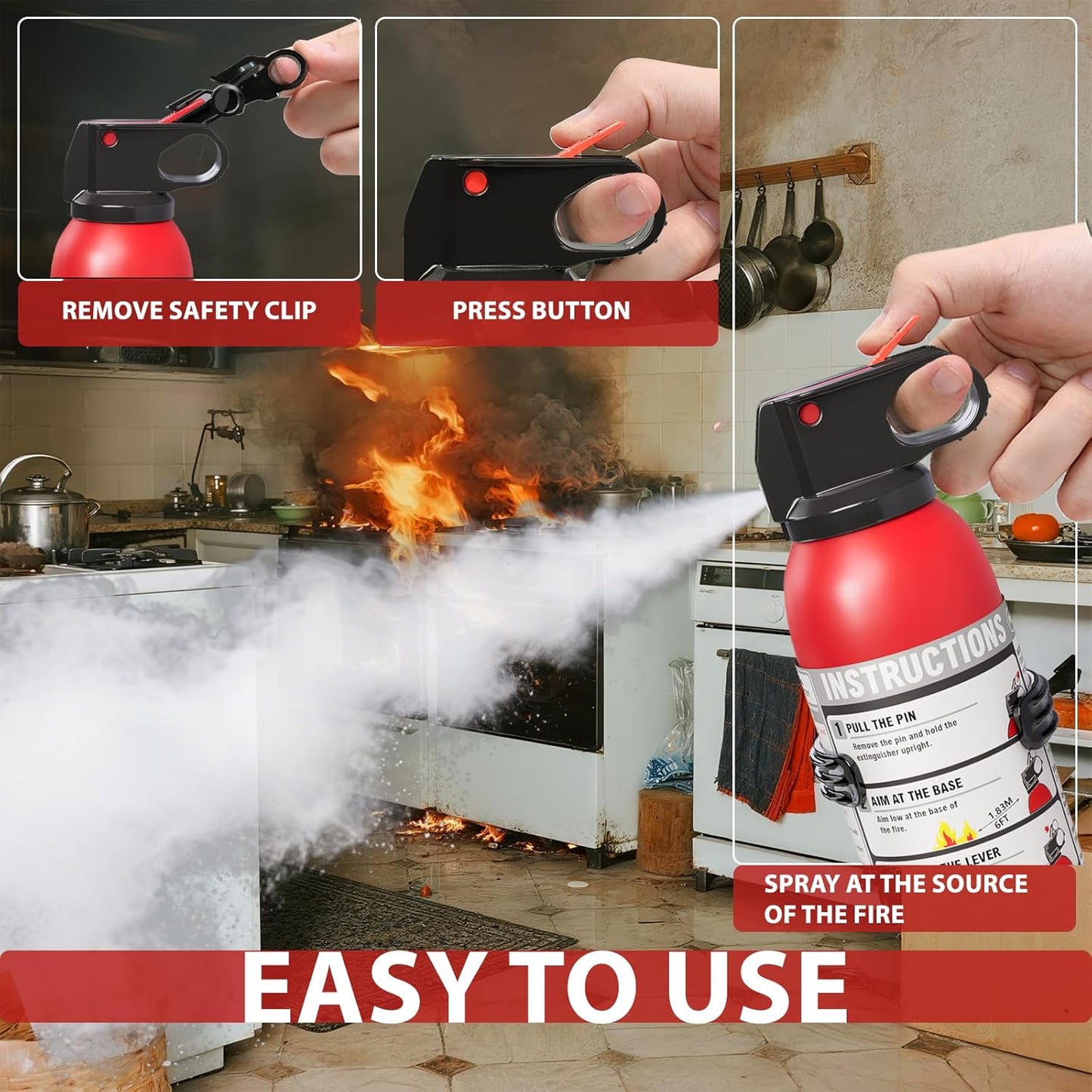 Dry Stop Fire Extinguisher for Home & Vehicle - 600g Dry Chemical Powder Fire Extinguisher | Grease & Electrical Fire Extinguisher for Kitchen, Car, Portable (4-Pack)