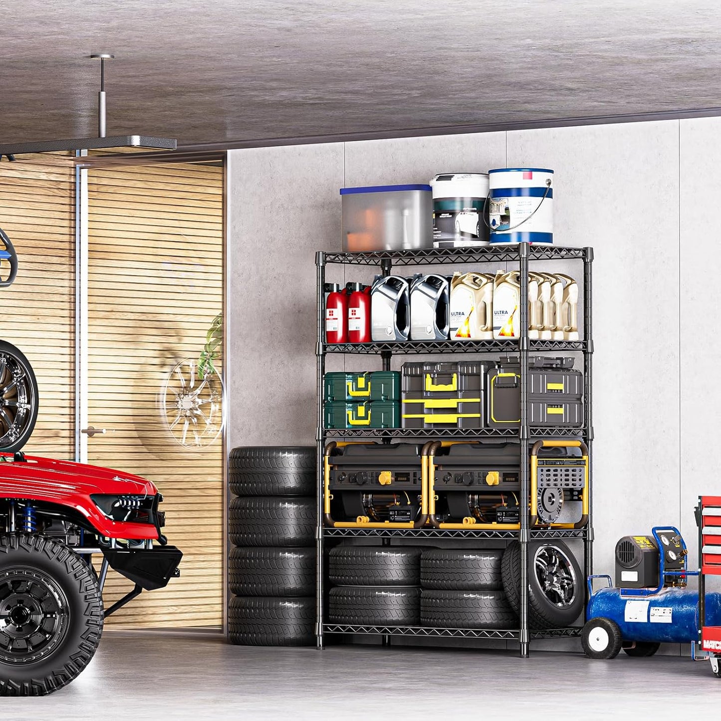 IZEUK 5-Tier Heavy Duty Metal Storage Shelving Unit (Black, 17.7" D x 47.2" W x 72.3" H, 1750 lbs Capacity), Adjustable Steel Wire Rack Shelf Organizer for Garage, Kitchen, Basement, Laundry, Office