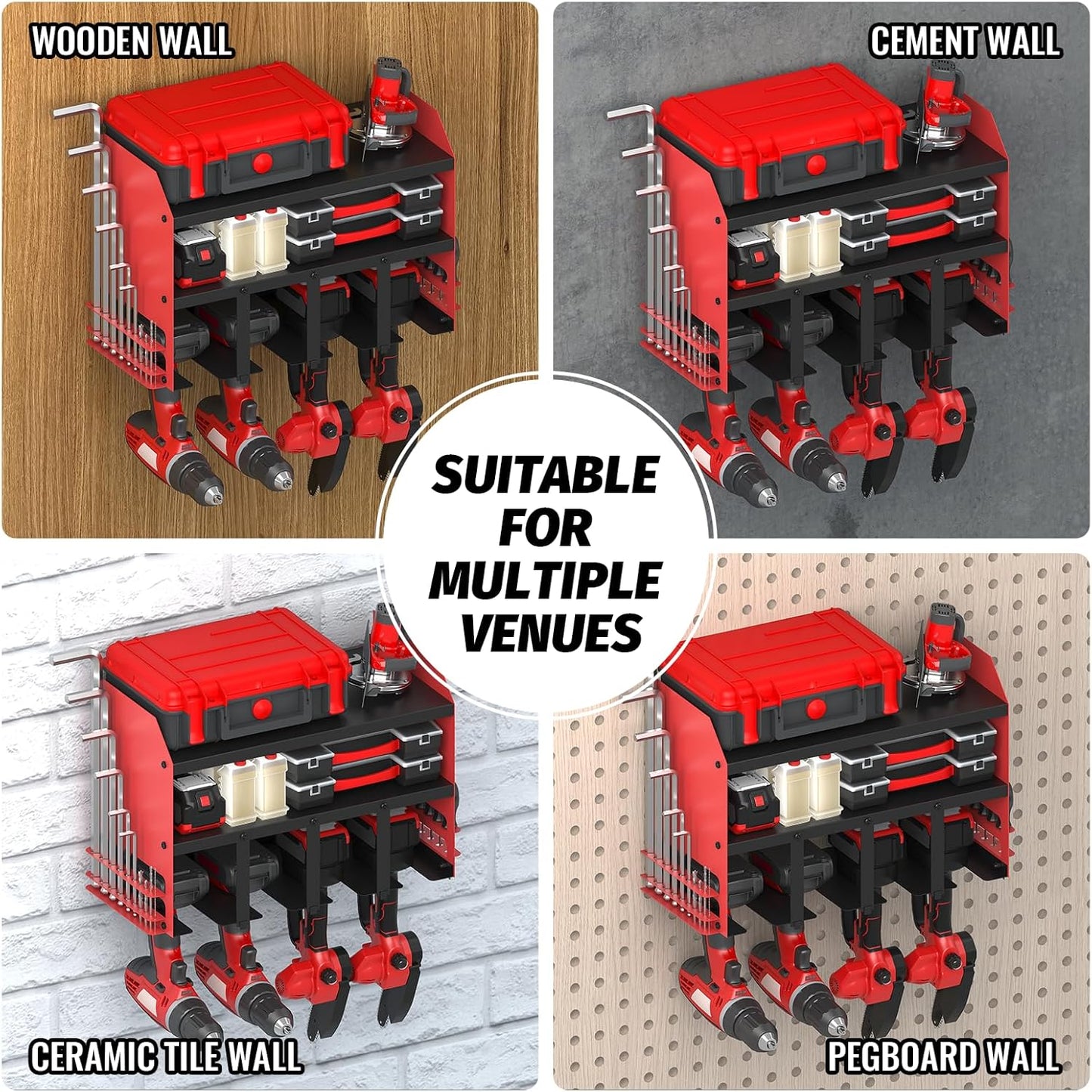 Power Tool Organizer Wall Mount, Utility Racks 3 Layers Storage Rack, Mini Chainsaw, Screwdriver, Drill Bit, Heavy Duty Iron Garage Tool Organizer Storage for Workshop Shed Pegboard Basement