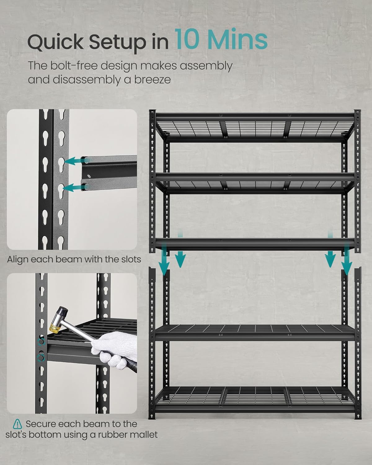 SONGMICS 5-Tier Storage Shelves Set of 2, Heavy-Duty Garage Shelving, Adjustable Shelving Unit, Steel Shelf, Boltless Assembly, for Garage, 2,200 lb Load, 24 x 96 x 72 Inches, Ink Black UGLR454B02