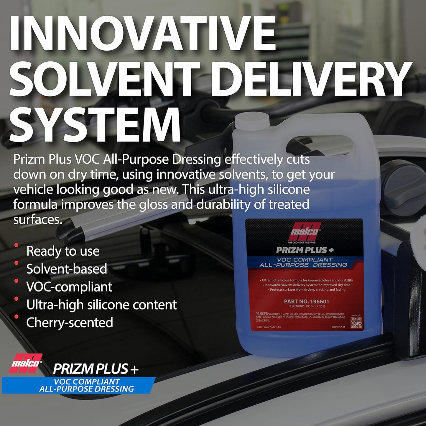 Malco Prizm Plus All-Purpose Dressing – Ultra High Silicone Formula Gives Superior Shine and Durability to Interior Rubber and Vinyl Surfaces/Protects Against Fading and Cracking/1 Gallon (196601)