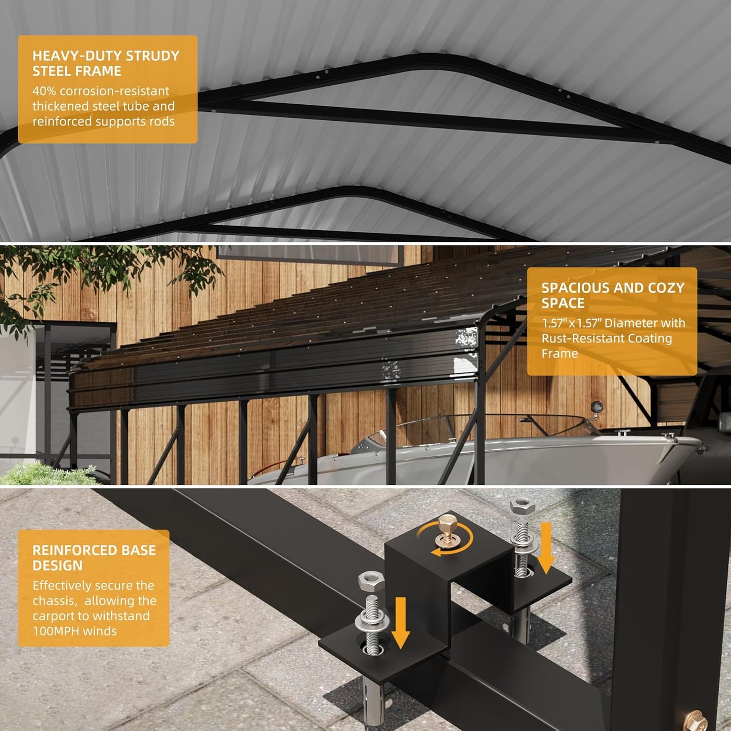 20x30FT Metal Carport Kits with Galvanized Steel Roof, Heavy Duty Metal Roof Carport with Enhanced Base, TallMetal Carports Kits Garage for Tractors, Pickup, Boat, Car