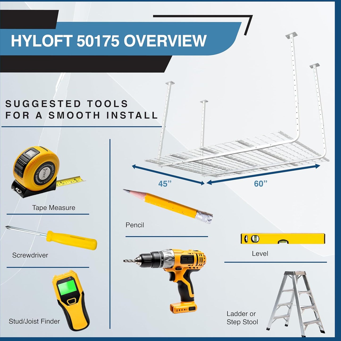 Ceiling Mounted Adjustable Shelf in White