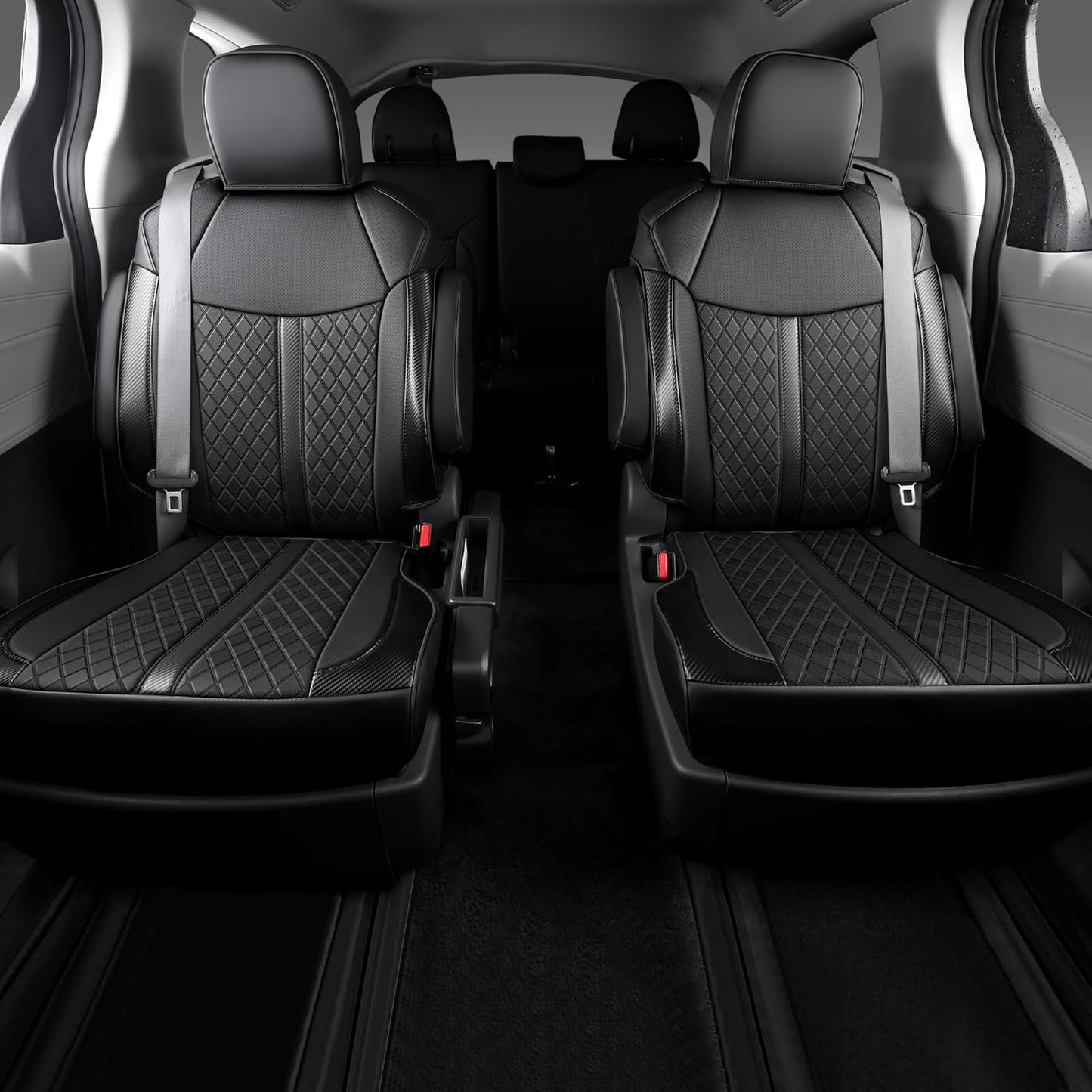 Custom Fit Sienna Seat Covers for Toyota Sienna LE,XLE 2021-2025 3-Row Accessories Full Coverage Waterproof Leather Car Seat Covers Full Set (Black, 8-Seat)