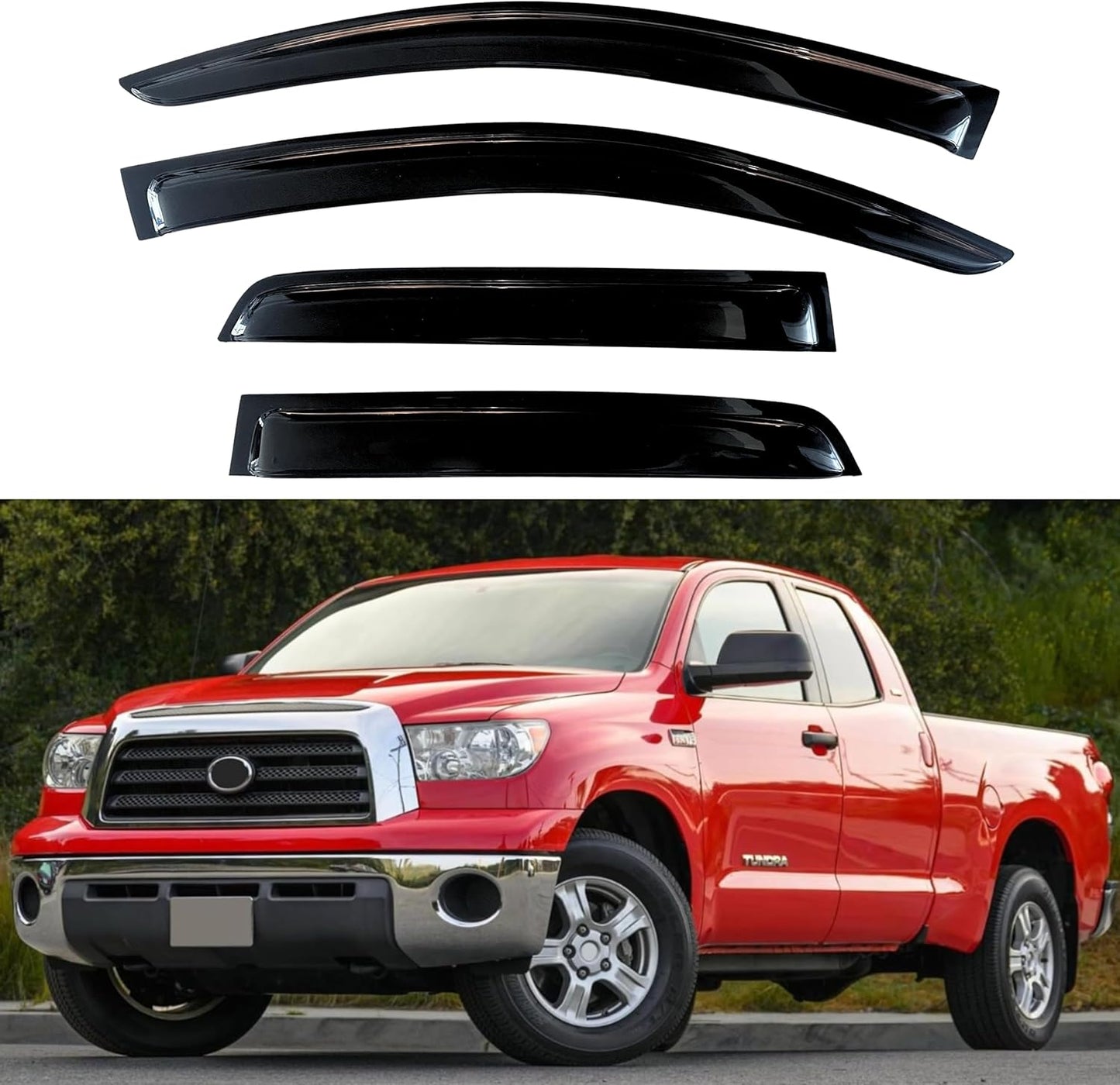 KPY Window Visor Compatible with Toyota Tundra Double Cab 2007-2021, Rain Guard Window Vent Deflectors Tape-On Style, 2008 2009 2010 2011 2012 2013 2014 2015 2016 2017 2018 2019 2020 (Double Cab Only)