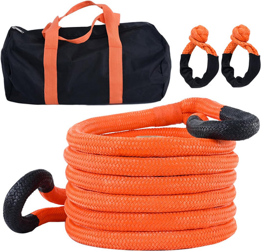 Kinetic Recovery Tow Rope, 48000LBS Snatch Strap (1" x 30ft) with Soft Shackles, Extreme Duty 30% Elasticity Energy Offroad Towing Straps Kit for Car Jeep Trucks SUV UTV ATV Tractor - Orange