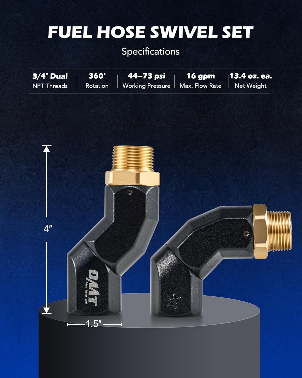 Orion Motor Tech 2pcs 3/4" NPT Fuel Hose Nozzle Swivel Kit, Multi Plane 360 Rotating Fuel Tank Adapter Swivel Coupler Set with Accessories