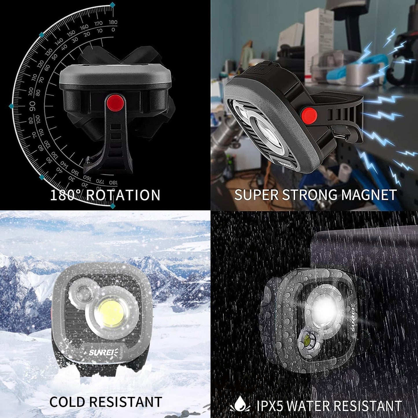 LED Rechargeable Magnetic Work Light SUNREI Mechanic Light Power Bank 180° Rotating, 1500LM, 6 Modes, Magnetic&Hook, 13500mAh Battery, Magnetic Flashlight for Camping, Car Repairing (Gary)