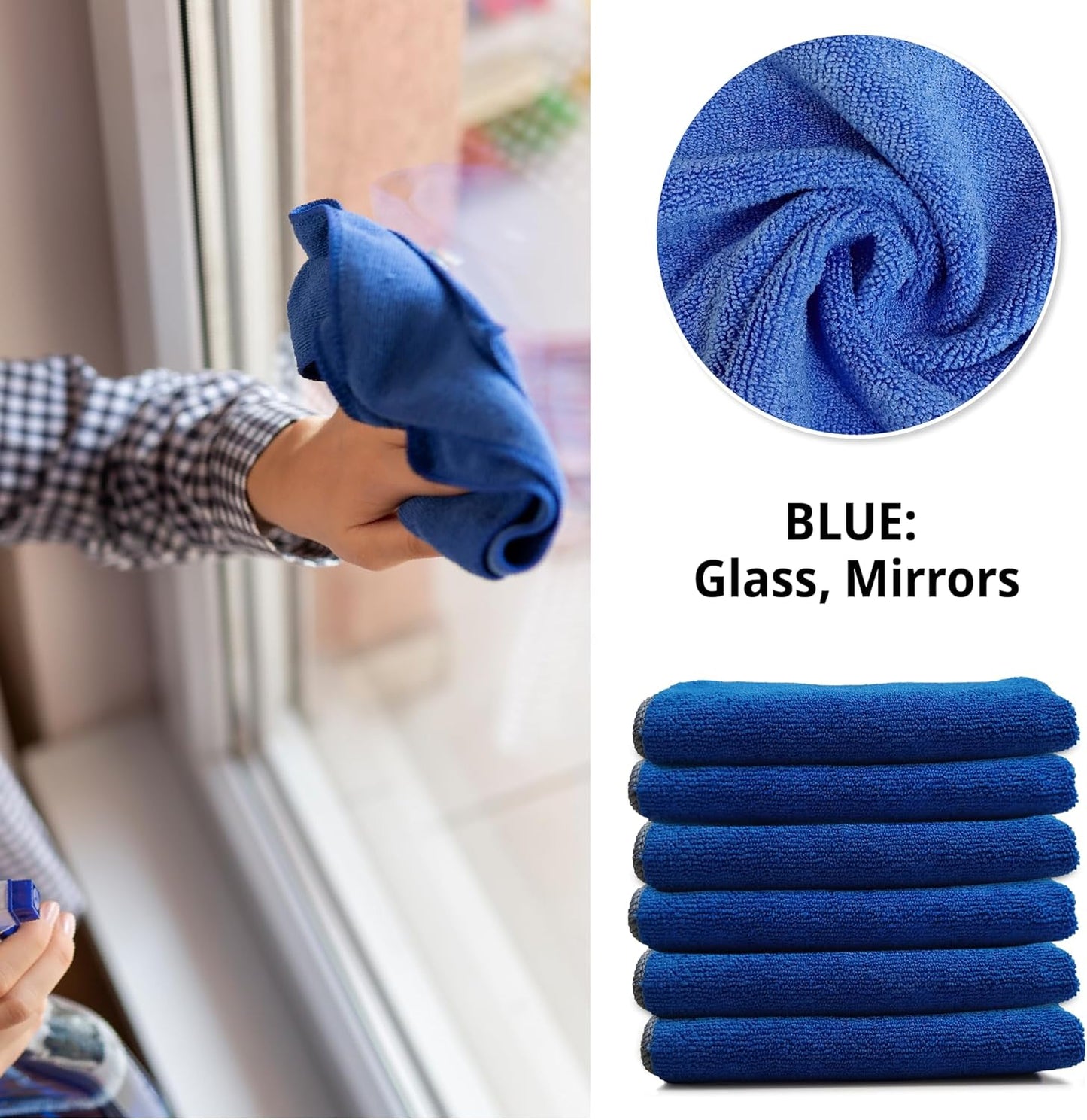 EvaClean Premium Microfiber Cleaning Cloth 16"x16" - Reusable, Washable, Non-Scratch, Microfiber Towels for Cleaning, Dusting, Polishing, High Absorbency & Durability, Blue, 12-Pack