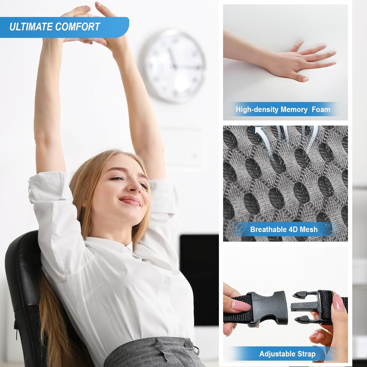 Lumbar Support Pillow for Car, Memory Foam Lumbar Pillow for Lower Back Pain Relief - Back Cushion for Driving, Chair Support for Car-Office Chair, Wheelchair - Mesh Gray