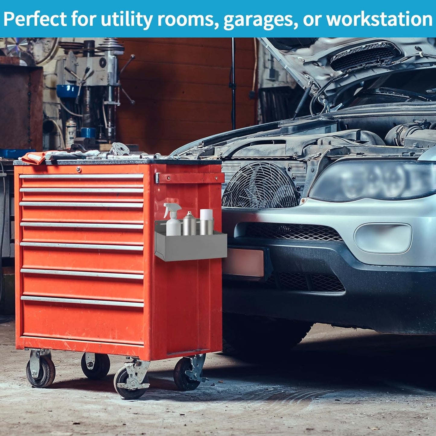 Magnetic Aerosol Spray Can Holder, Magnet Toolbox Bottle Holder, Tool Box Storage Rack for Garage and Home, Craft Workspace, Mechanic Paint Bottle Can Organizer, Silver, 3"x8.3"