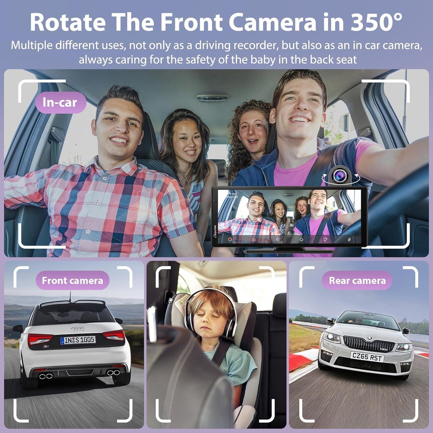 2025 Carpuride Wireless Carplay & Android Auto with Dash Cam - 10.26 Inch HD IPS Touch Car Play Screen for Car, 4K Front & 1080P Rear Camera, Loop Recording, Bluetooth Audio, Mirror Link, GPS, Siri