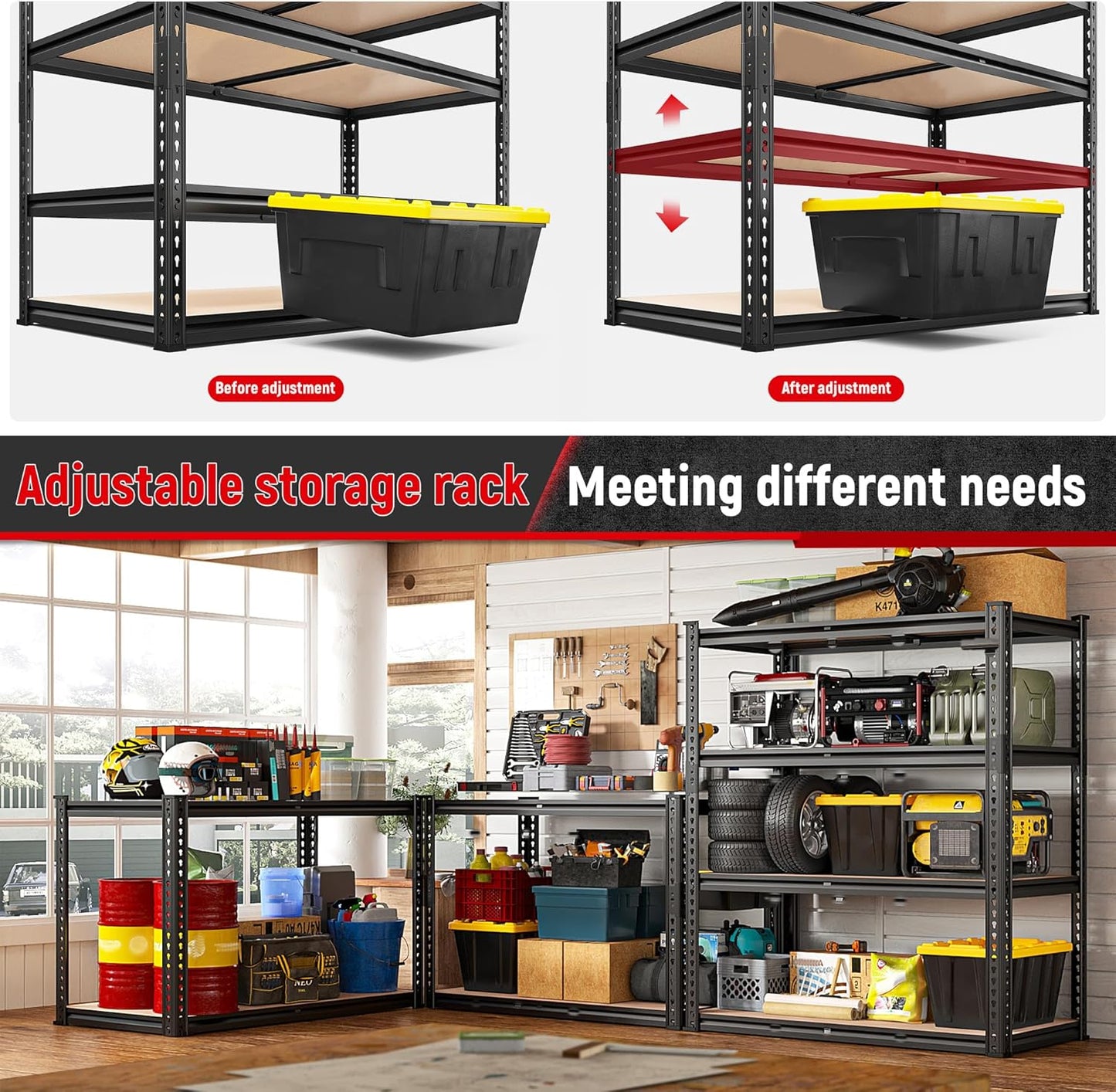 REIBII 40" W Garage Shelving 2000LBS Storage Shelves Adjustable Metal Shelving 4 Tier Metal Shelves Pantry Shelf for Closet Basement Kitchen 40" W x 19.7''D x 60''H