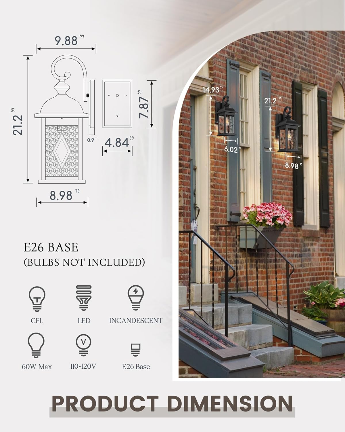 FEMILA 21" Large Exterior Wall Light Fixtures, Anti-Rust Waterproof Outdoor Wall Lantern Porch Lights for Entryway, Patio, Garage, Doorway, Matte Black, 4FD54B2 BK-SD