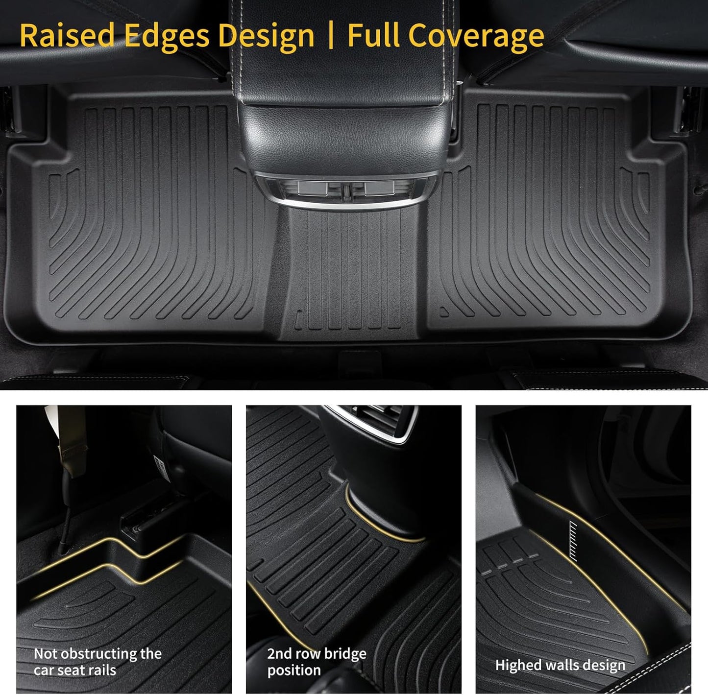 GINOWY- Floor Mats & Cargo Liner for Hyundai Santa Fe 2019-2020, TPE All Weather Protection Santa Fe Car Mats, Non-Slip Trunk Cargo Mat, Waterproof Car Accessories Floor Liners, Black