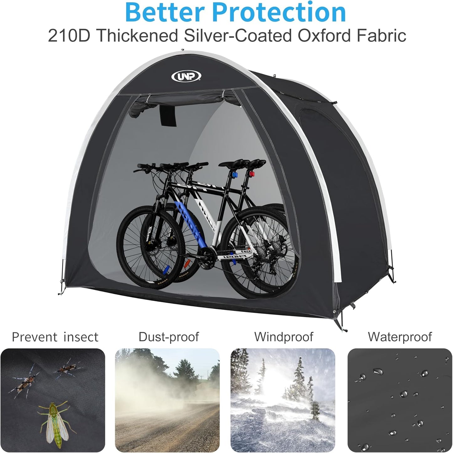 UNP Bike Storage Shed Tent, Portable Outdoor Bike Storage Tent with 210D Oxford Thick PU4000 Waterproof for 1/2/3/4 Bikes, Bike Covers Storage Shed Tent for Bicycles, Lawn Mower, Garden Tools