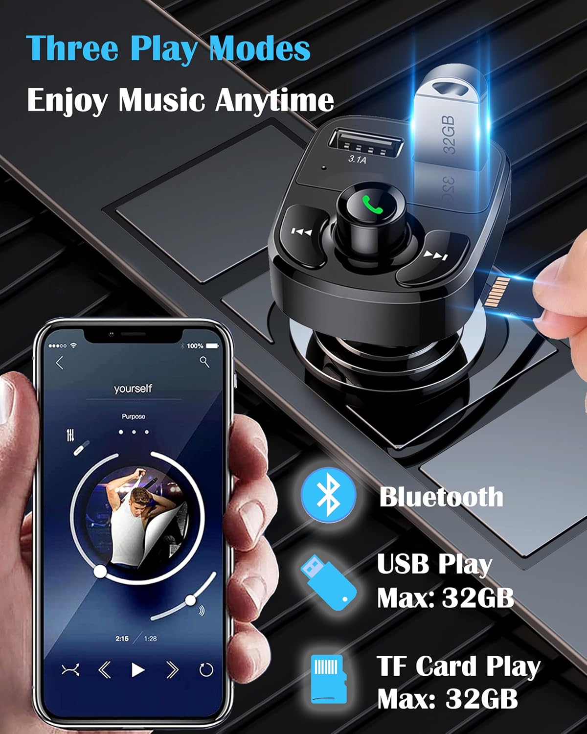 Handsfree Call Car Charger,Wireless Bluetooth FM Transmitter Radio Receiver,Mp3 Audio Music Adapter,Dual USB Port Compatible for All Smartphones,Samsung Galaxy,LG,HTC,etc.