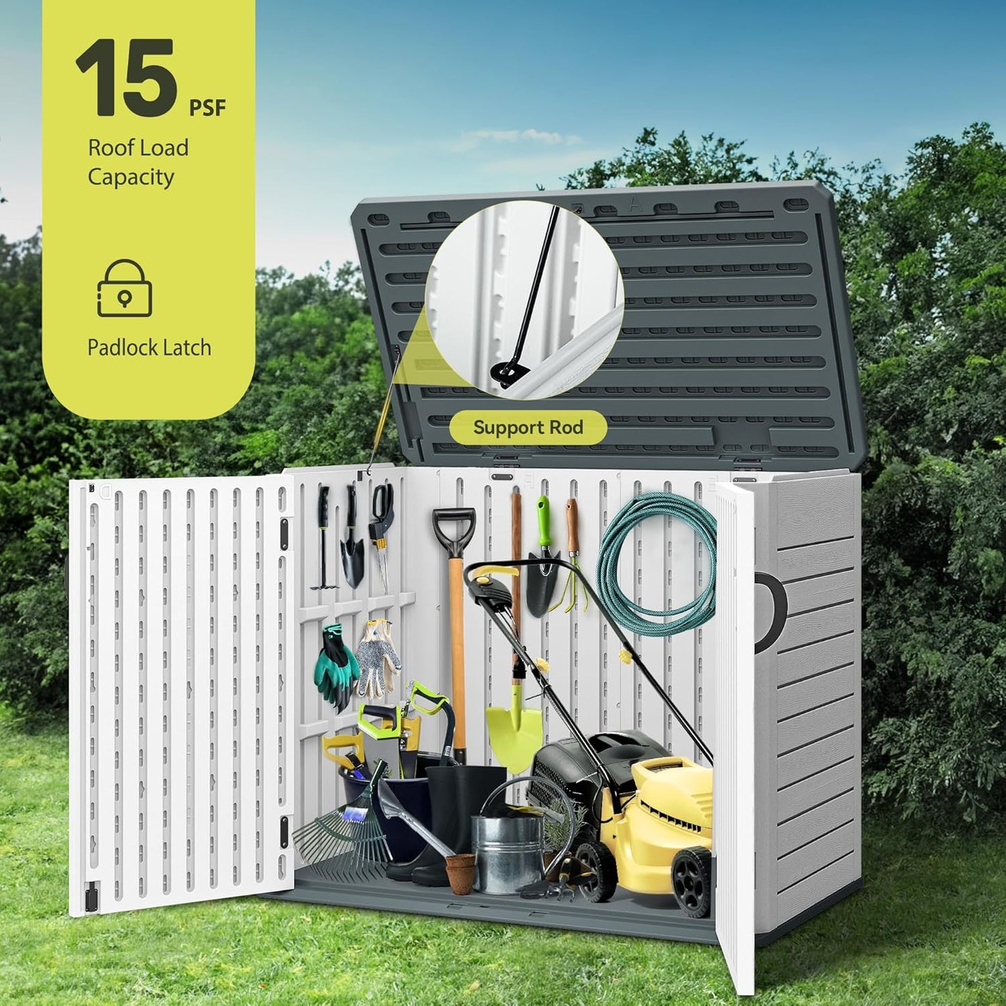 YITAHOME Outdoor Resin Storage Sheds with X-Shaped Lockable Door, 39 in Height Lockable Waterproof Horizontal Shed w/o Shelf, Easy to Assemble Shed Storage for Garden Tools, Light Gray