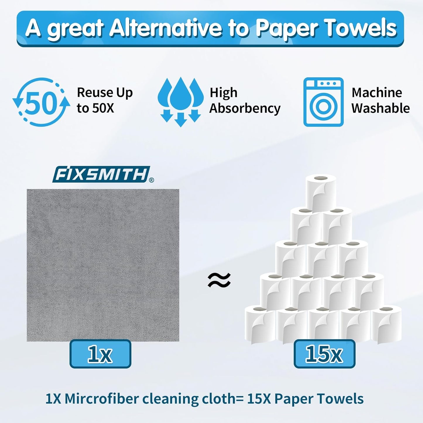FIXSMITH Shop Towels, Pack of 100, Grey Microfiber Cleaning Cloth Bulk, Microfiber Towels for Cars, All-Purpose Absorbent Cleaning Rags, Dust Cloth for Automotive, Mechanic, Garage, 11.5 x 11.5 inch