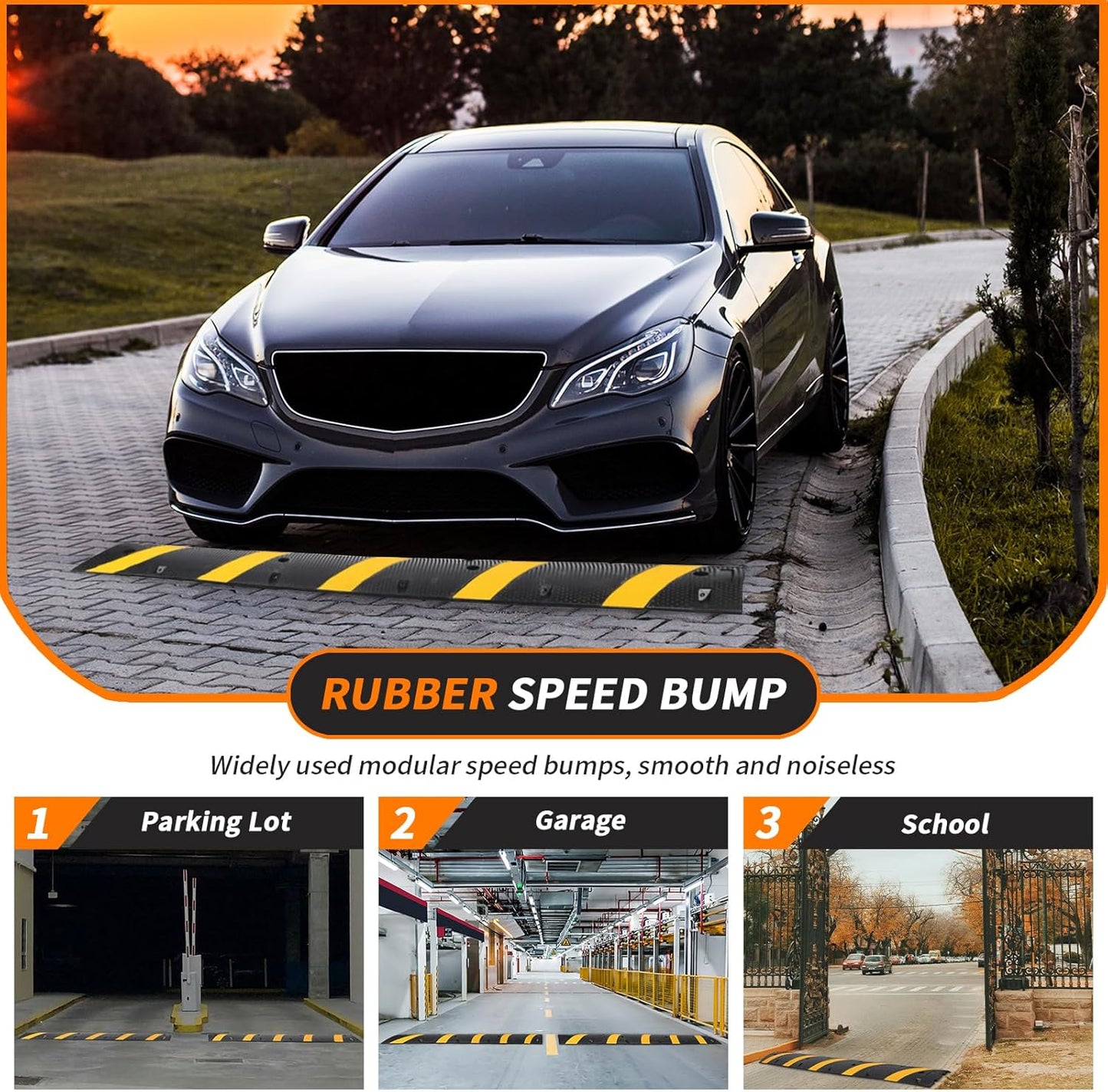 84'' Rubber Speed Bump, 1 Pack 2 Channel Modular Heavy Duty Speed Bumps Humps 25000 lbs Load Capacity, Cable Protector Ramp with 2 End Caps for Asphalt Concrete Gravel Driveway Road