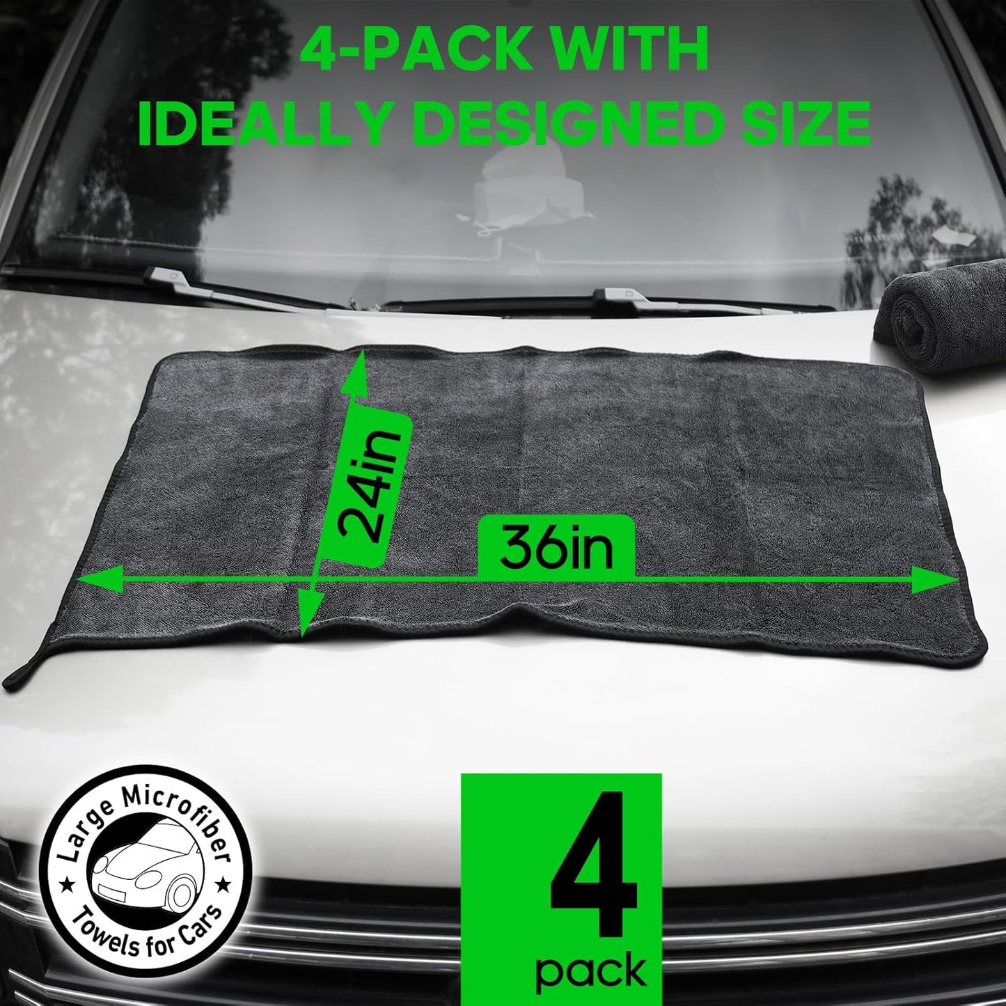 4 Pack Microfiber Towels (36"x 24") Extra Large Ultra Absorbent Drying Towel for Cars and Trucks, Without Streaks, Scratches, or Water Spots