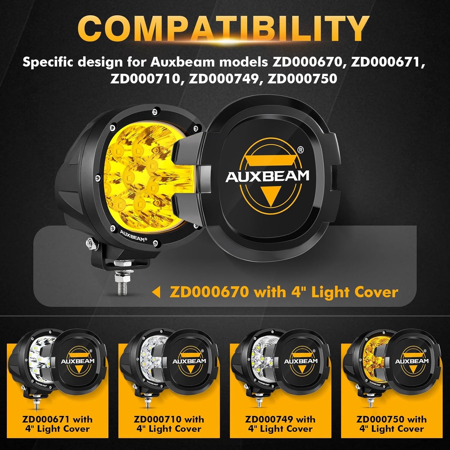 Auxbeam P4 Series Round Protective Light Covers, 4 Inch Black Offroad LED Pods Lens Cap, Dust Impact Shield & Street Compliant, Snap-On Design, 2 Packs