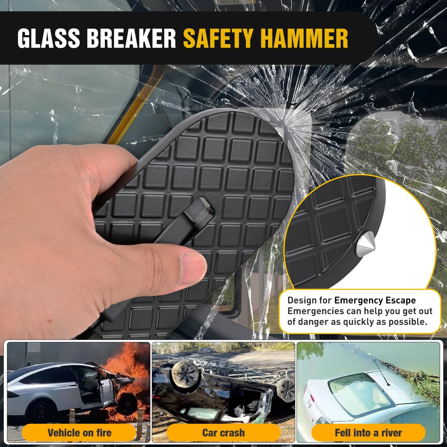 Nilight Car Door Step for Roof Access Universal Car Step Hook for Roof SUV Trucks Folding Aluminum Alloy Vehicle Door Latch Step Pedal with Glass Breaker Safety Hammer, Max Load 400lbs, 2 Pack Black