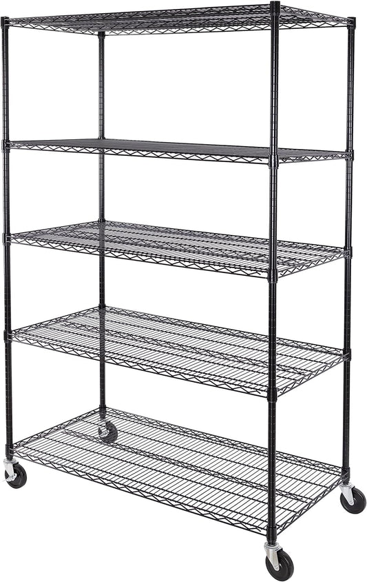 Seville Classics UltraDurable Heavy Duty NSF Solid Steel Wire Rack Storage Unit, Organizer for Garage, Warehouse, Office, Restaurant, Classroom, Kitchen, Black, 5-Tier Shelving, 48" W x 24" D