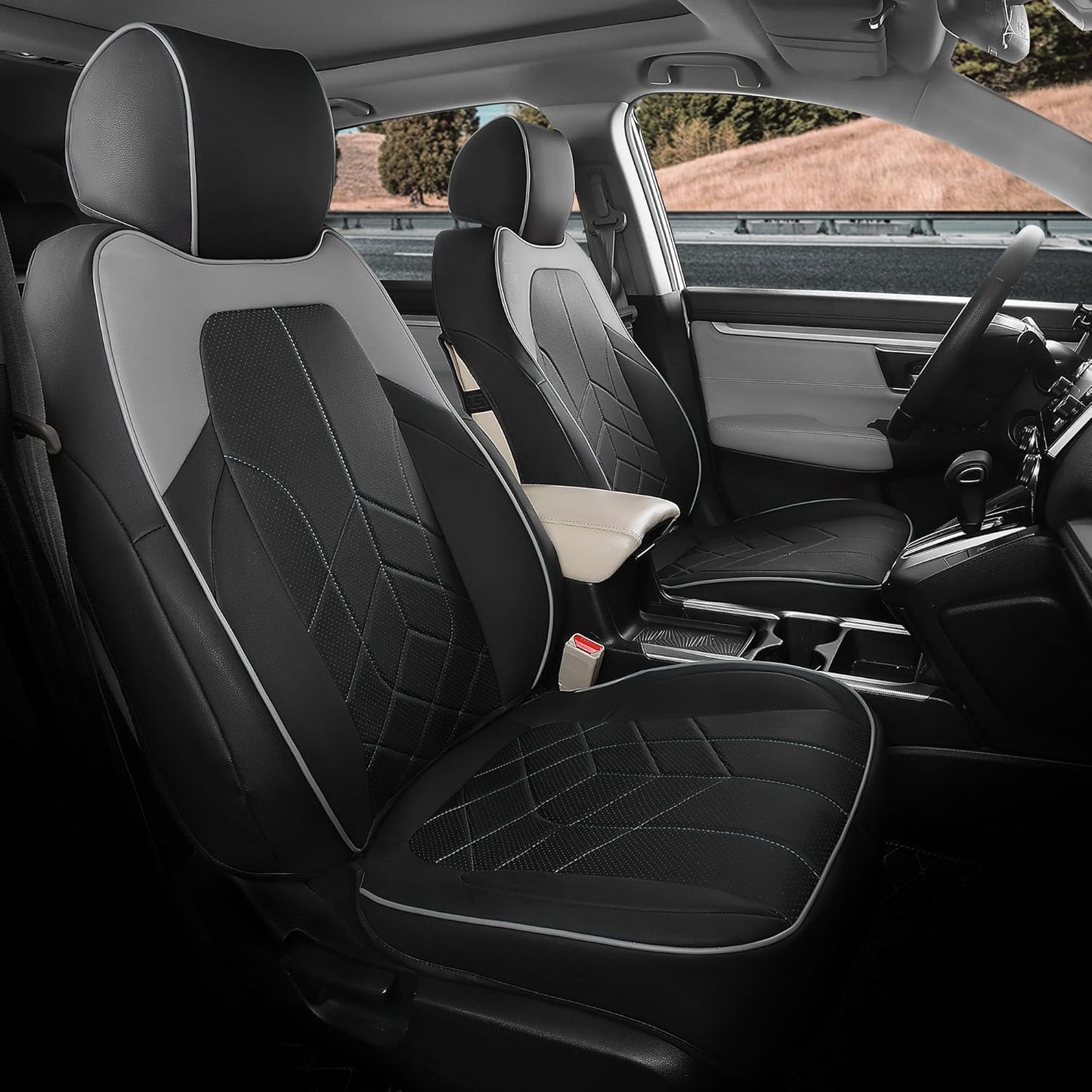 for Honda CRV Seat Covers Custom Fit 2017-2022 EXL EX LX Sport,Touring,Hybrid - Luxury Waterproof Leather Car Seat Covers Full Set - BlackGrey